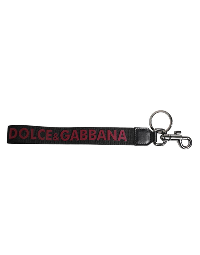 Dolce & Gabbana Black Logo Nylon Silver Brass Men Holder Keychain Keyring - Hilstor