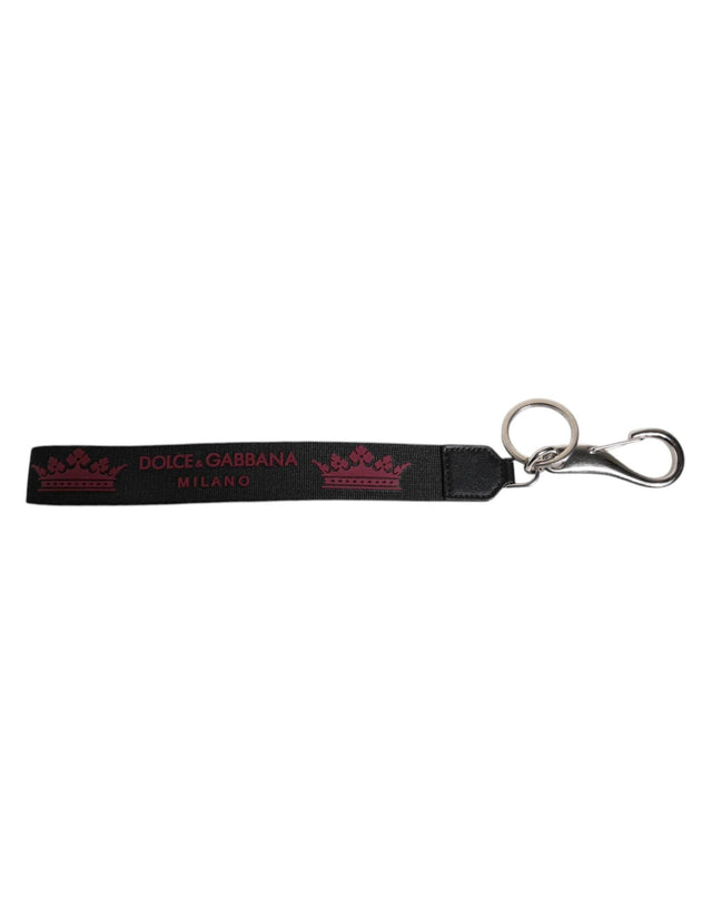 Dolce & Gabbana Black Nylon Logo DG Crown Men's Holder Keychain Keyring - Hilstor