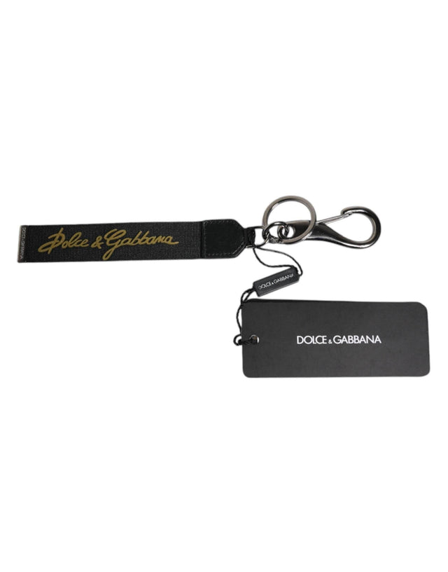 Dolce & Gabbana Black Logo Nylon Silver Brass Men Holder Keychain Keyring - Hilstor
