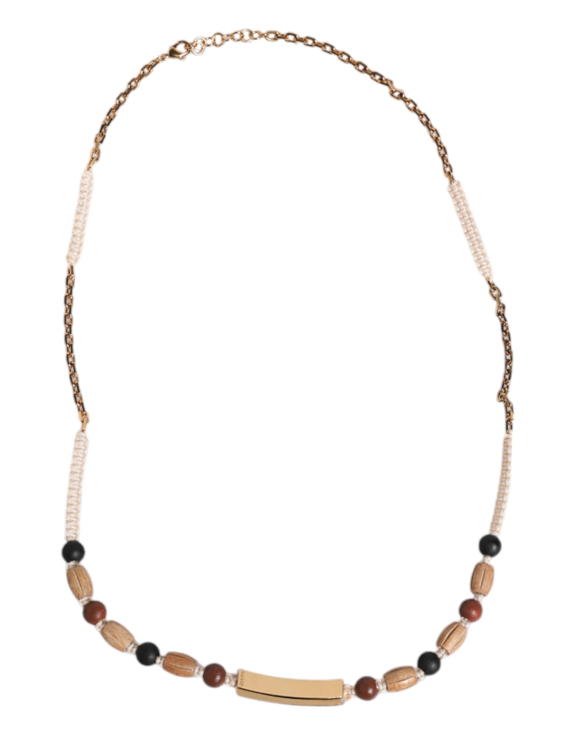 Dolce &amp; Gabbana Halsband med hänge i svart och guldfärgat träpärlor och logotyp
