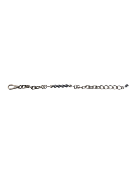 Dolce &amp; Gabbana Silver Tone Chain Lobster Clasp Logo Grey Pearls Armbånd