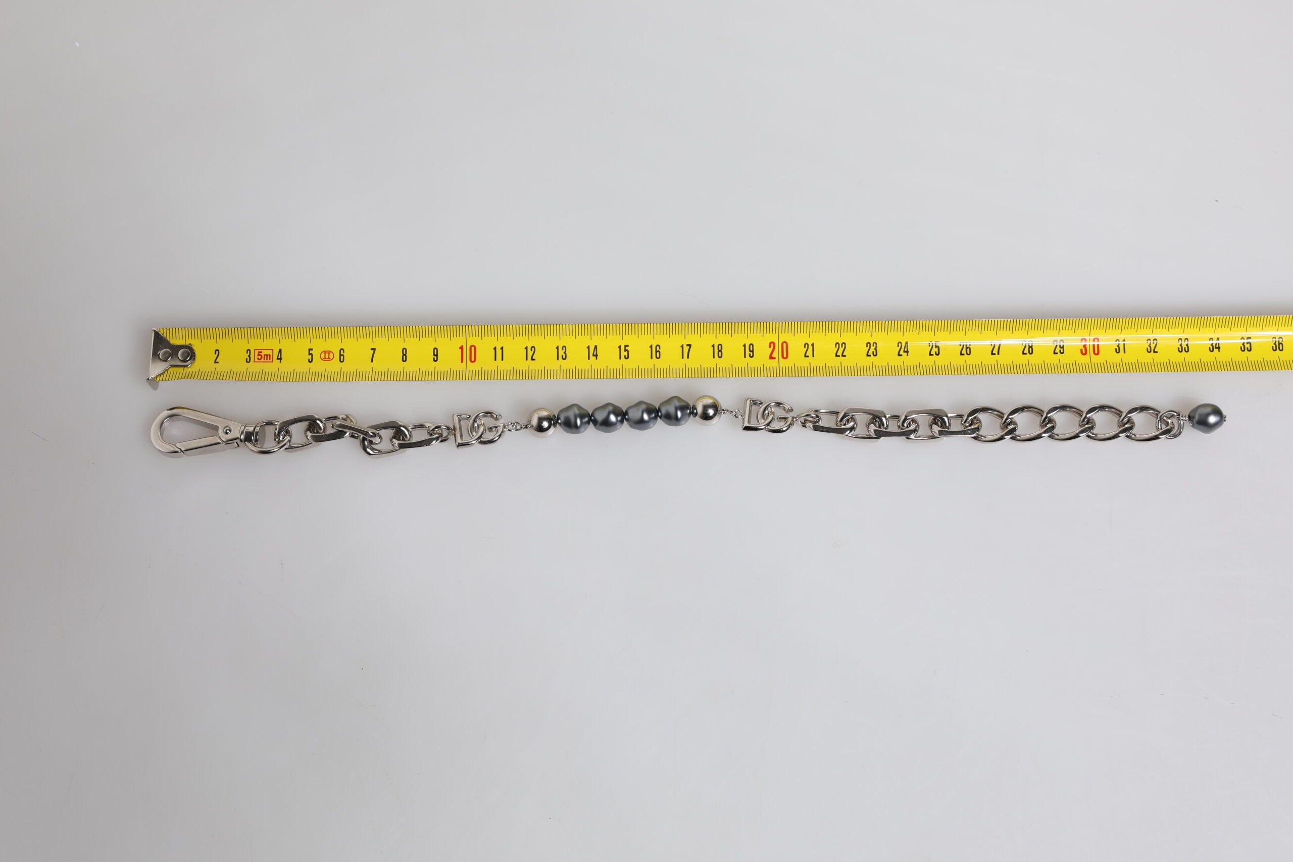 Dolce &amp; Gabbana Silver Tone Chain Lobster Clasp Logo Grey Pearls Armbånd