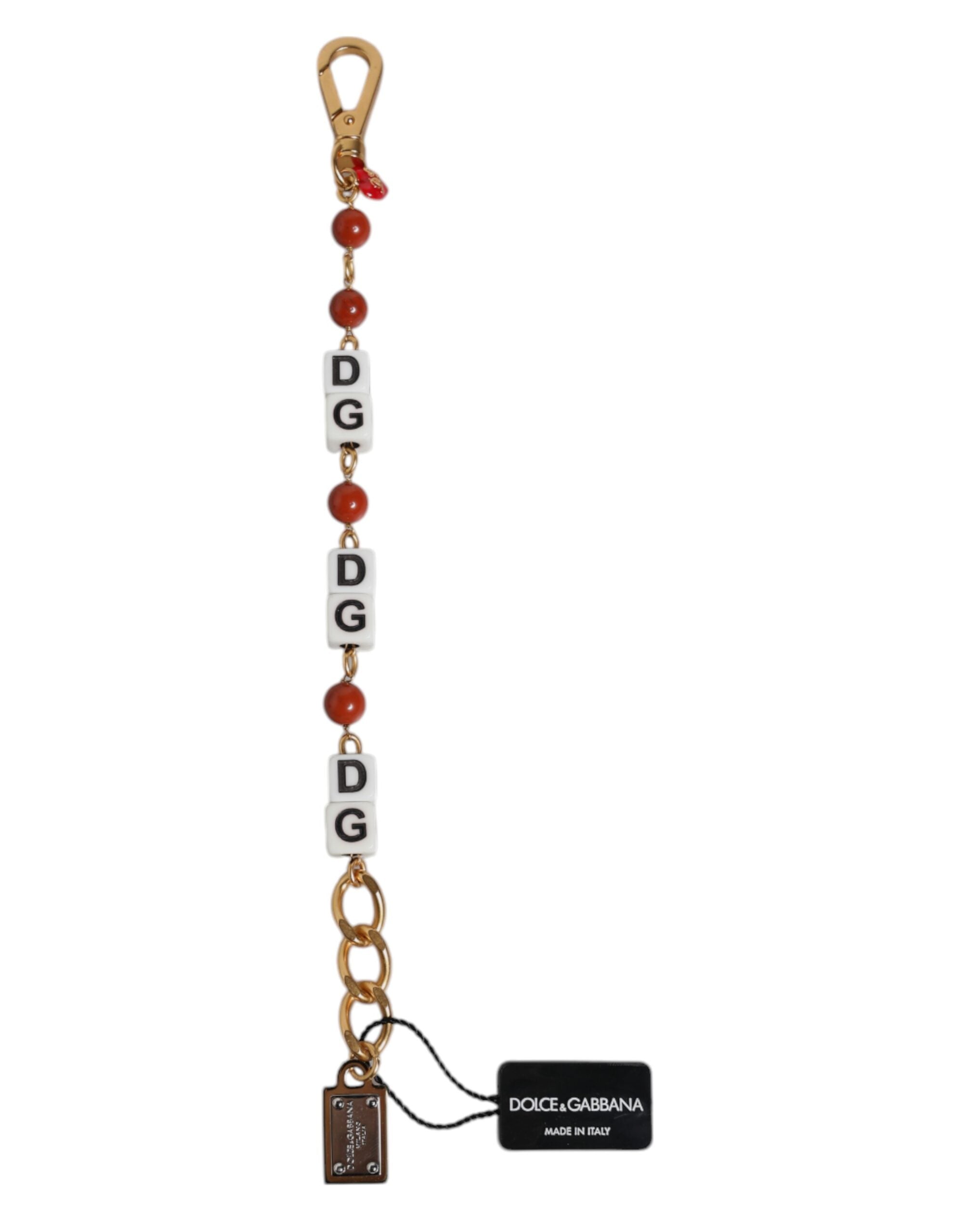 Dolce &amp; Gabbana Multicolor Gold Tone Messing Chain DG Logo Dice Armbånd