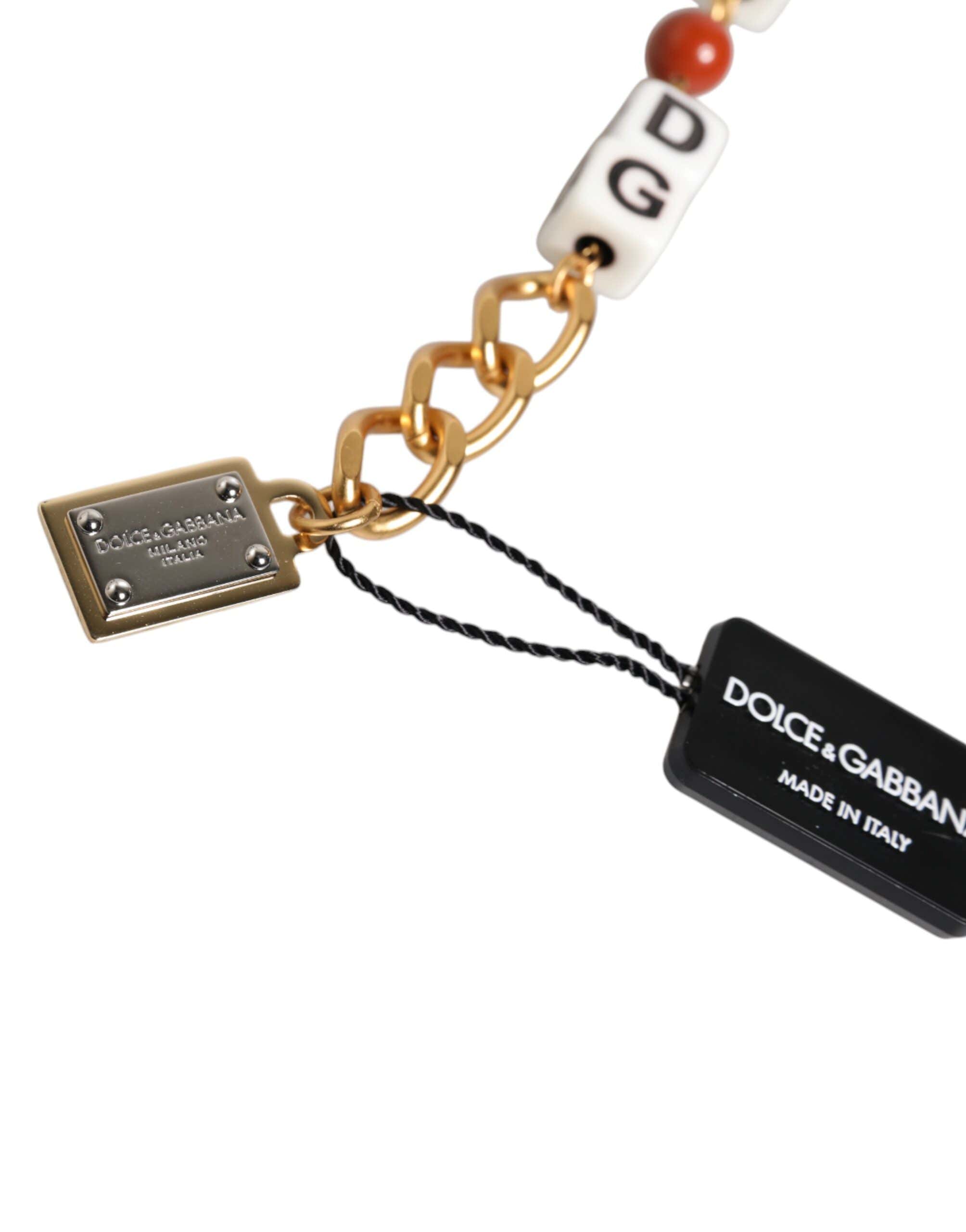 Dolce &amp; Gabbana Multicolor Gold Tone Messing Chain DG Logo Dice Armbånd