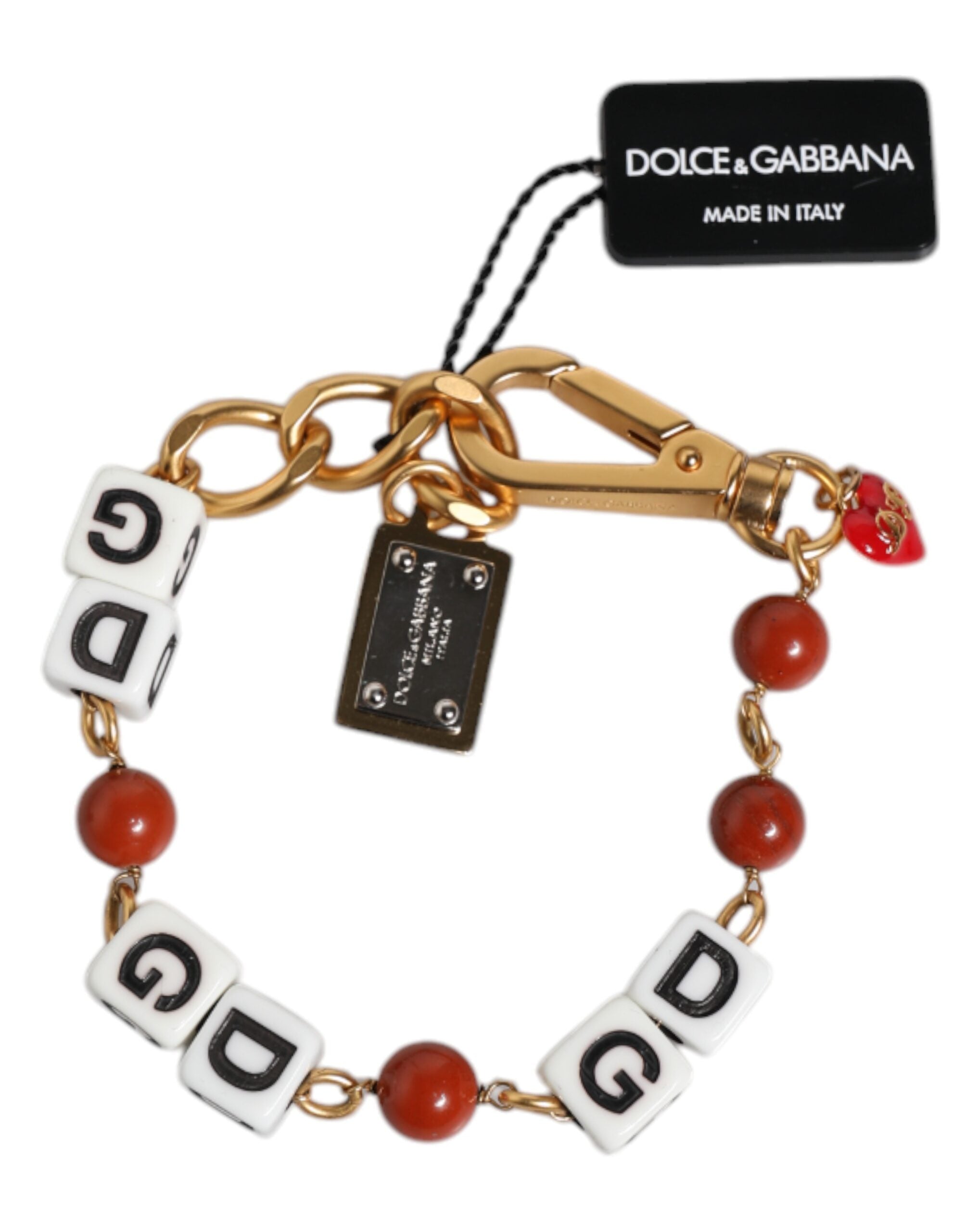 Dolce &amp; Gabbana Multicolor Gold Tone Messing Chain DG Logo Dice Armbånd