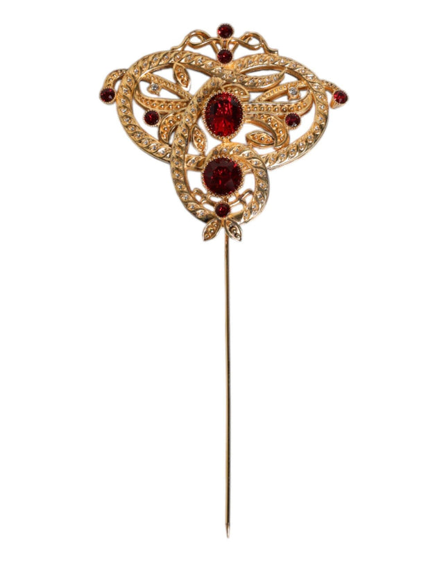Dolce & Gabbana Gold Tone Red Crystal Embellish 925 Sterling Silver Pin - Hilstor
