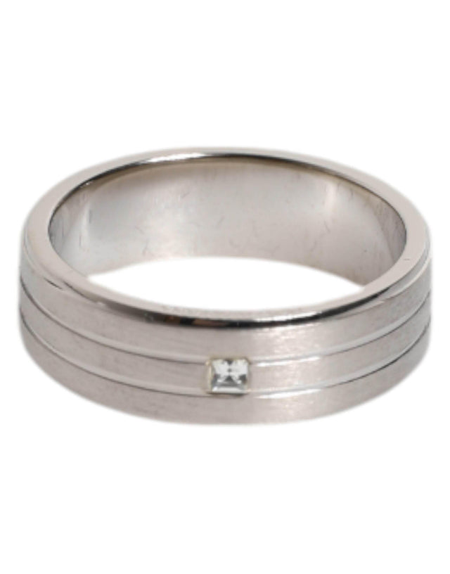 Dolce & Gabbana Silver Tone Brass Clear Crystal DG Logo Ring - Hilstor