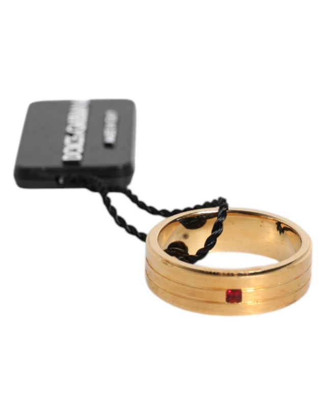 Dolce & Gabbana Gold Tone Brass Red Crystal DG Logo Ring - Hilstor