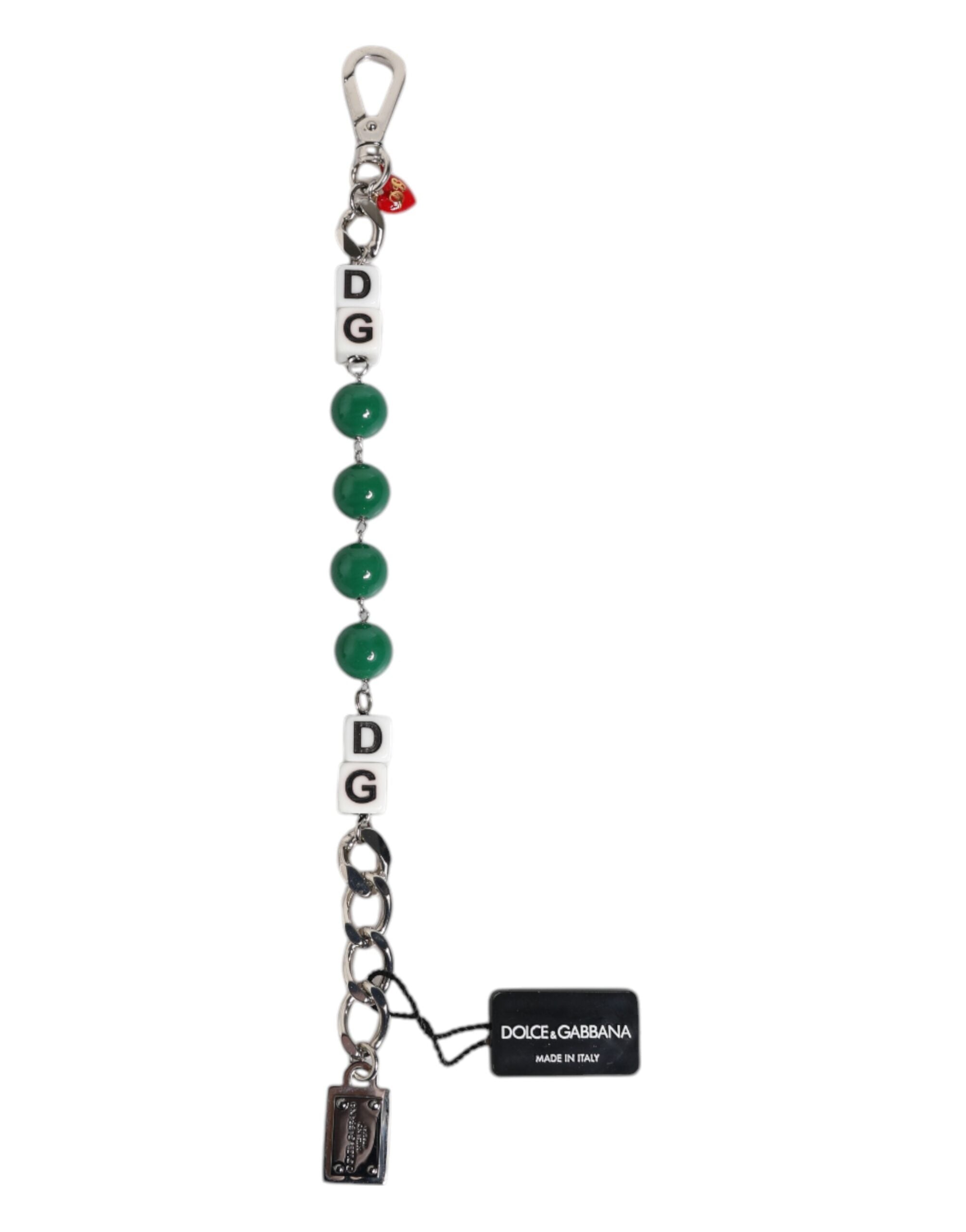 Dolce &amp; Gabbana Sølvfarvet Messing Perle Terninger Logo Pynt Charm Armbånd