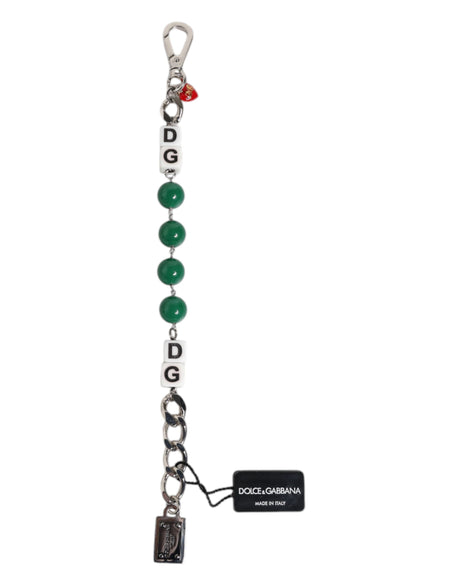 Dolce &amp; Gabbana Sølvfarvet Messing Perle Terninger Logo Pynt Charm Armbånd