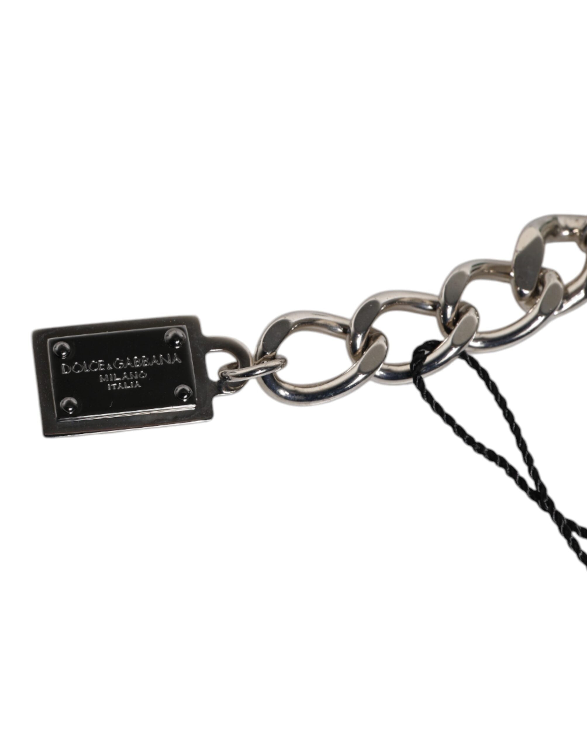Dolce &amp; Gabbana Sølvfarvet Messing Perle Terninger Logo Pynt Charm Armbånd
