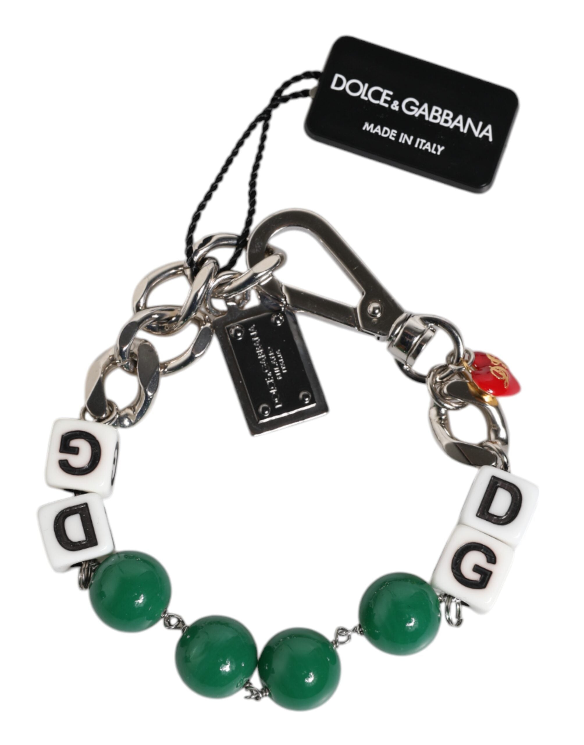 Dolce &amp; Gabbana Sølvfarvet Messing Perle Terninger Logo Pynt Charm Armbånd