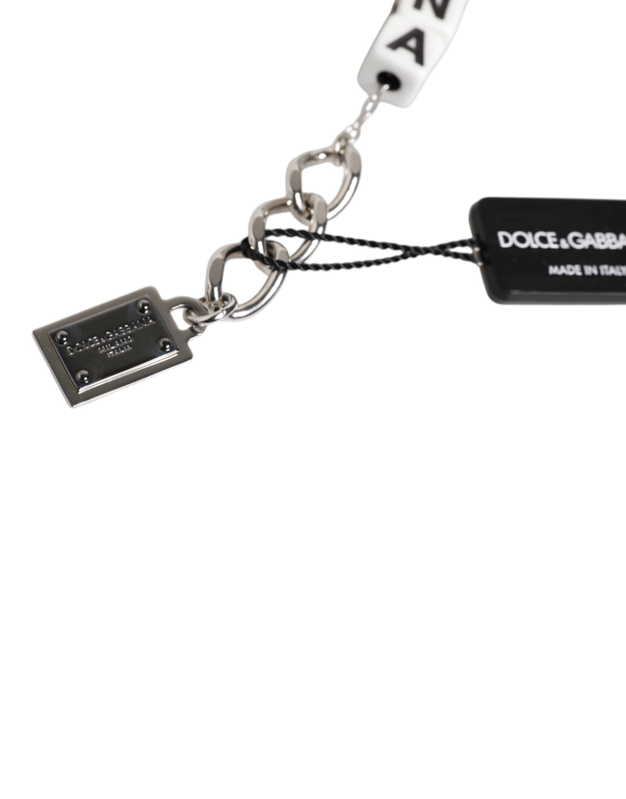 Dolce &amp; Gabbana Sølv Messing Chain Dice Logo Udsmykket Charm Armbånd