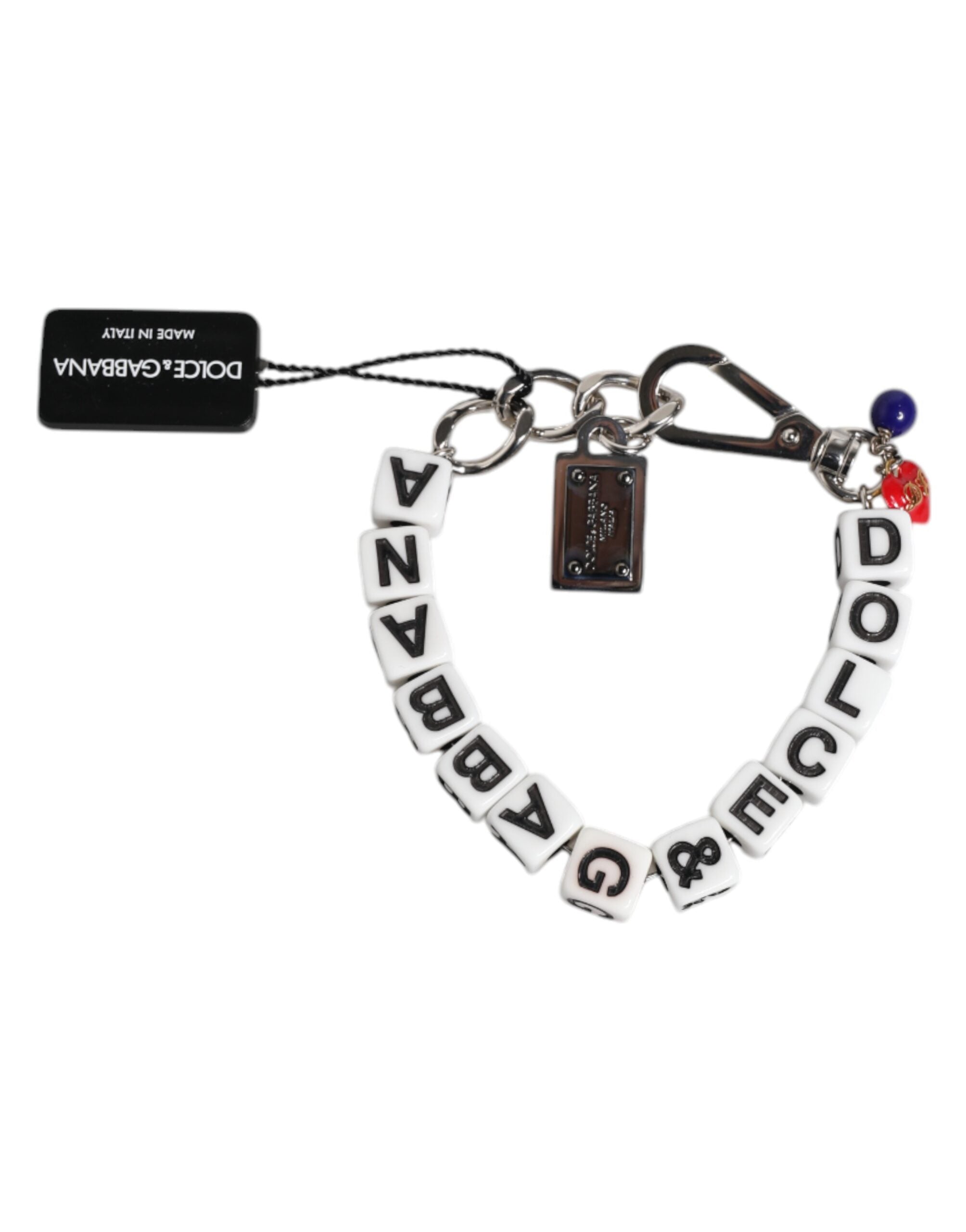 Dolce &amp; Gabbana Sølv Messing Chain Dice Logo Udsmykket Charm Armbånd