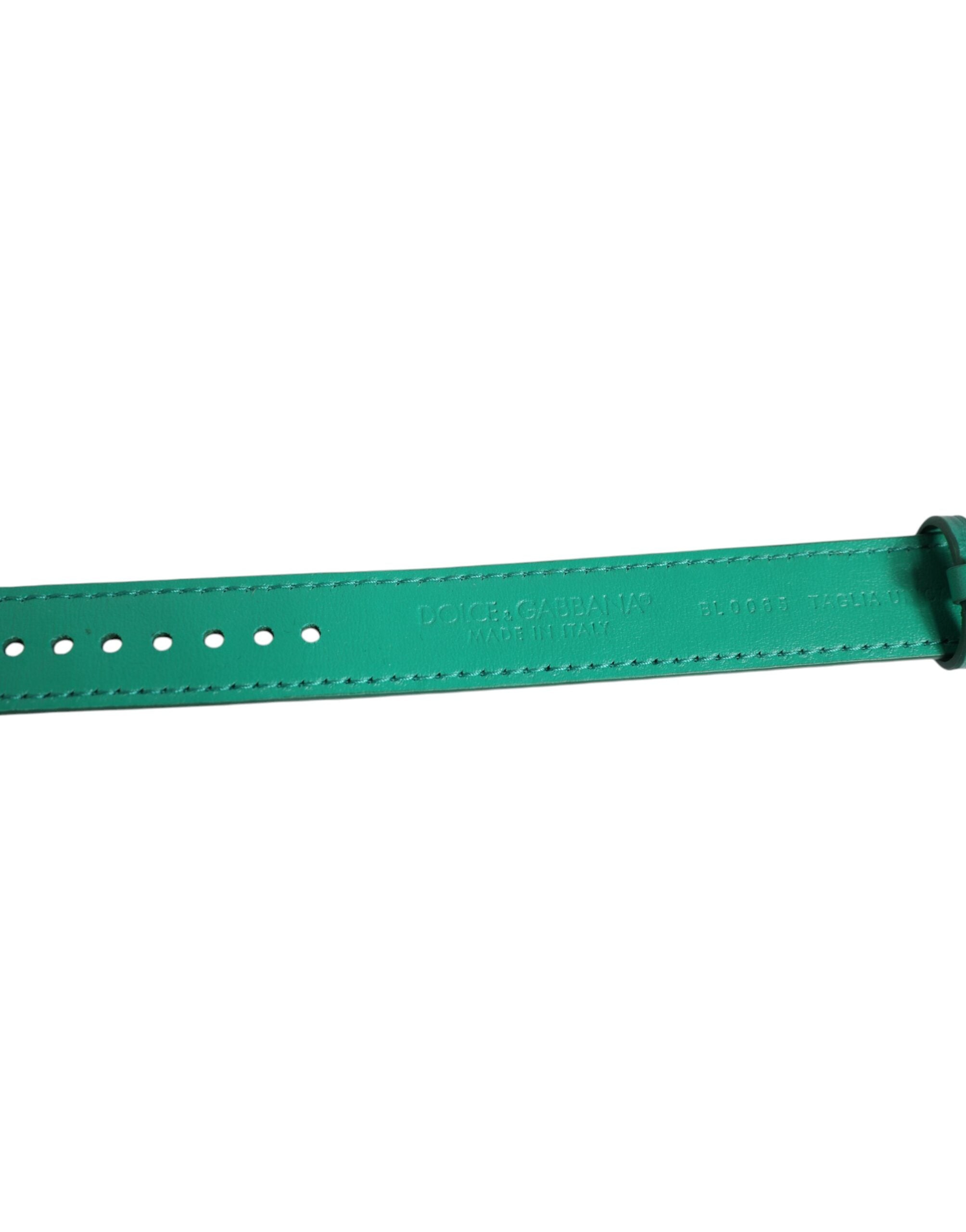 Dolce &amp; Gabbana Grönt Exotiskt Läderarmband med Guldfärgat Metallspänne