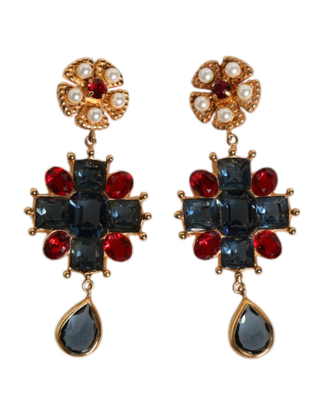 Dolce & Gabbana Gold Tone Crystal Rhinestone Embellish Dangling Earrings - Hilstor