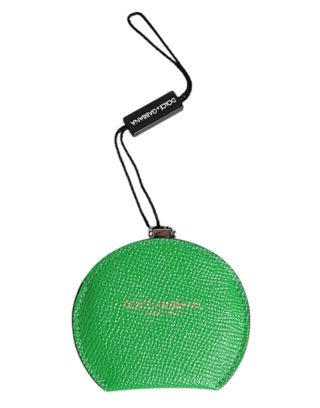 Dolce & Gabbana Green Calfskin Leather Round Logo Hand Mirror Holder - Hilstor
