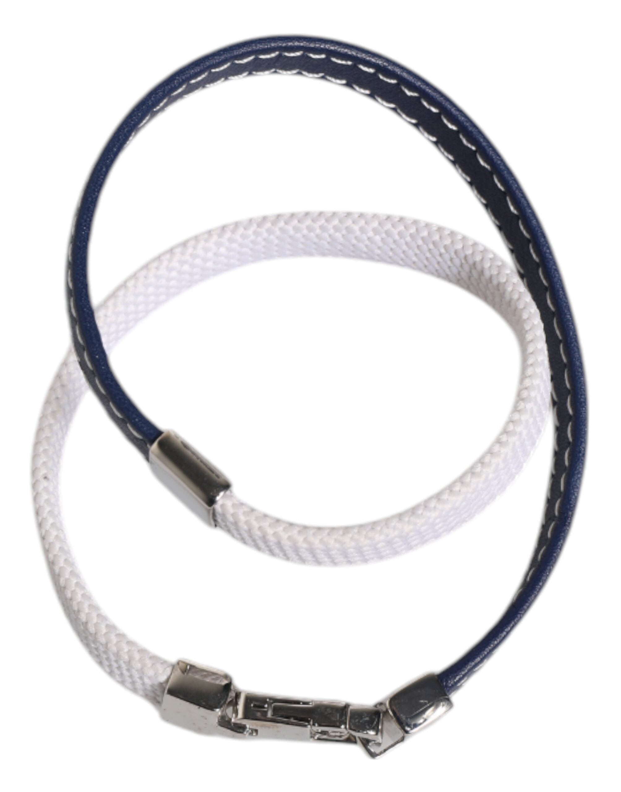 Dolce &amp; Gabbana Blåvitt Läderarmband med Graverat DG Silvertonat Spänne