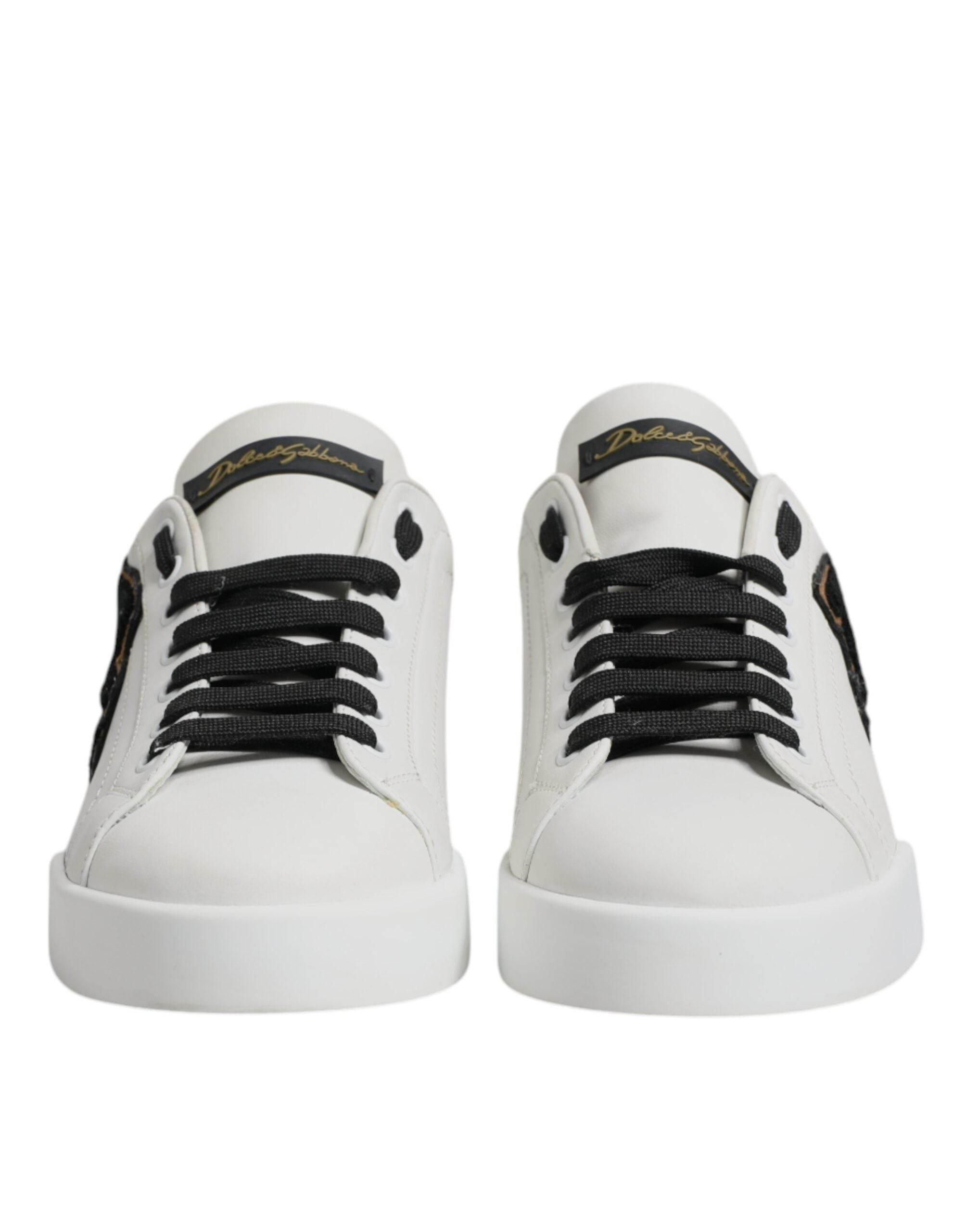Dolce & Gabbana White Leather DG Logo Low Top Sneakers Shoes - Hilstor
