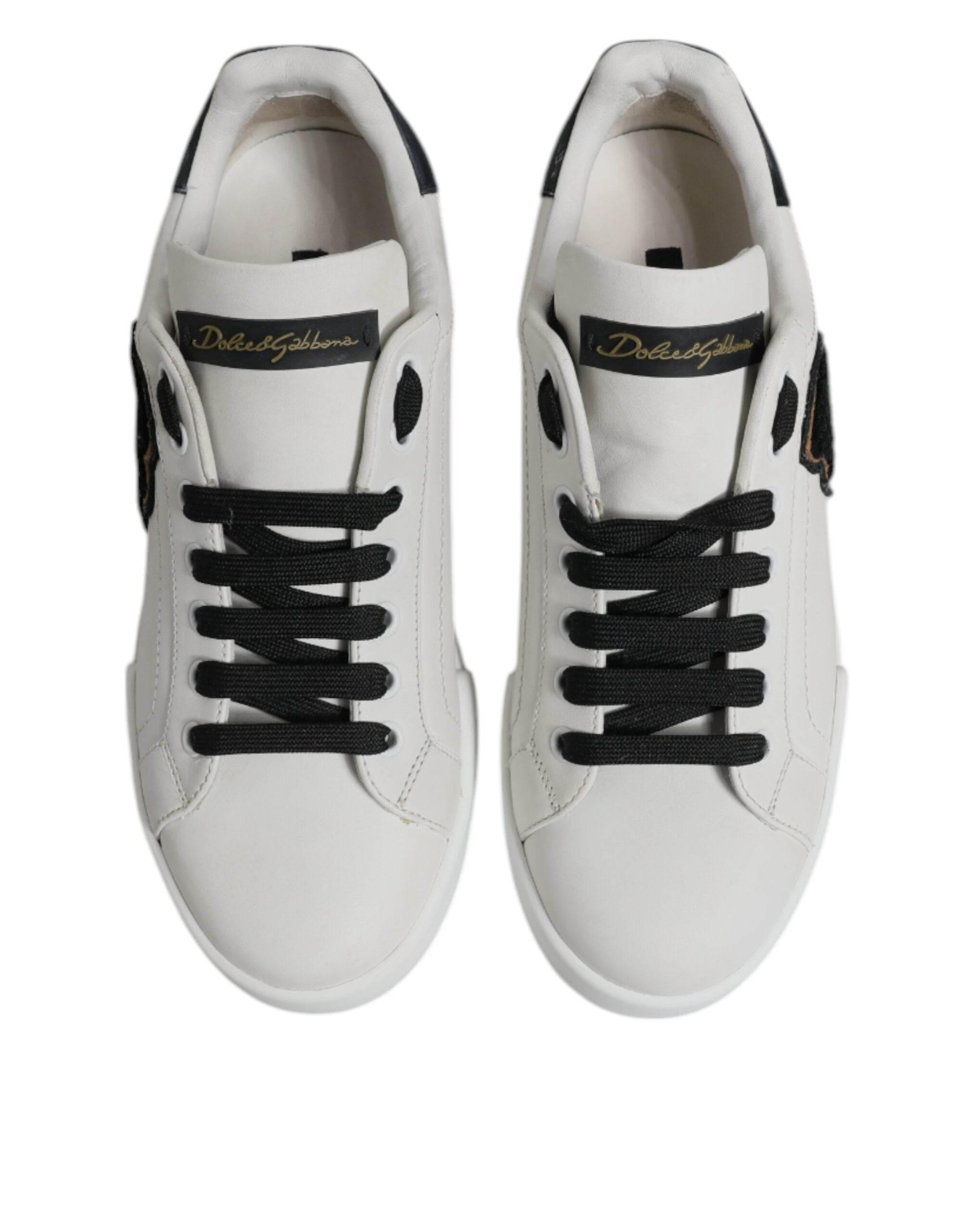 Dolce & Gabbana White Leather DG Logo Low Top Sneakers Shoes - Hilstor
