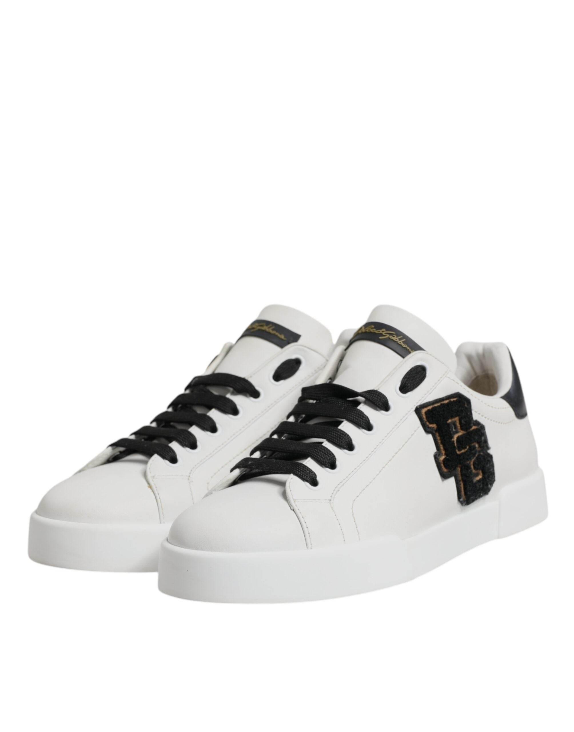 Dolce & Gabbana White Leather DG Logo Low Top Sneakers Shoes - Hilstor