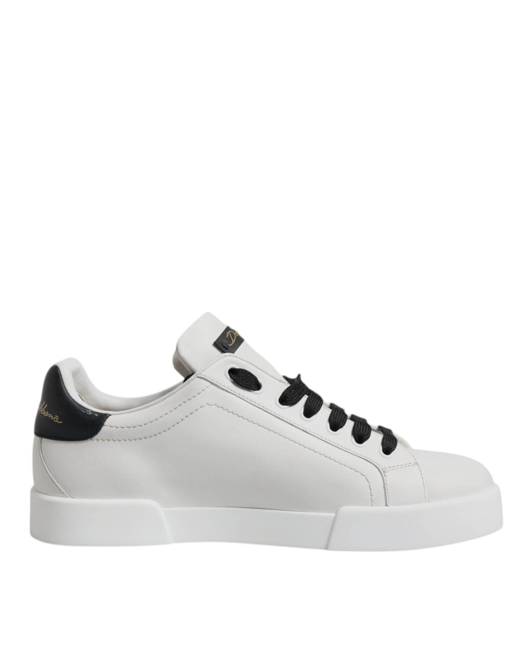 Dolce & Gabbana White Leather DG Logo Low Top Sneakers Shoes - Hilstor