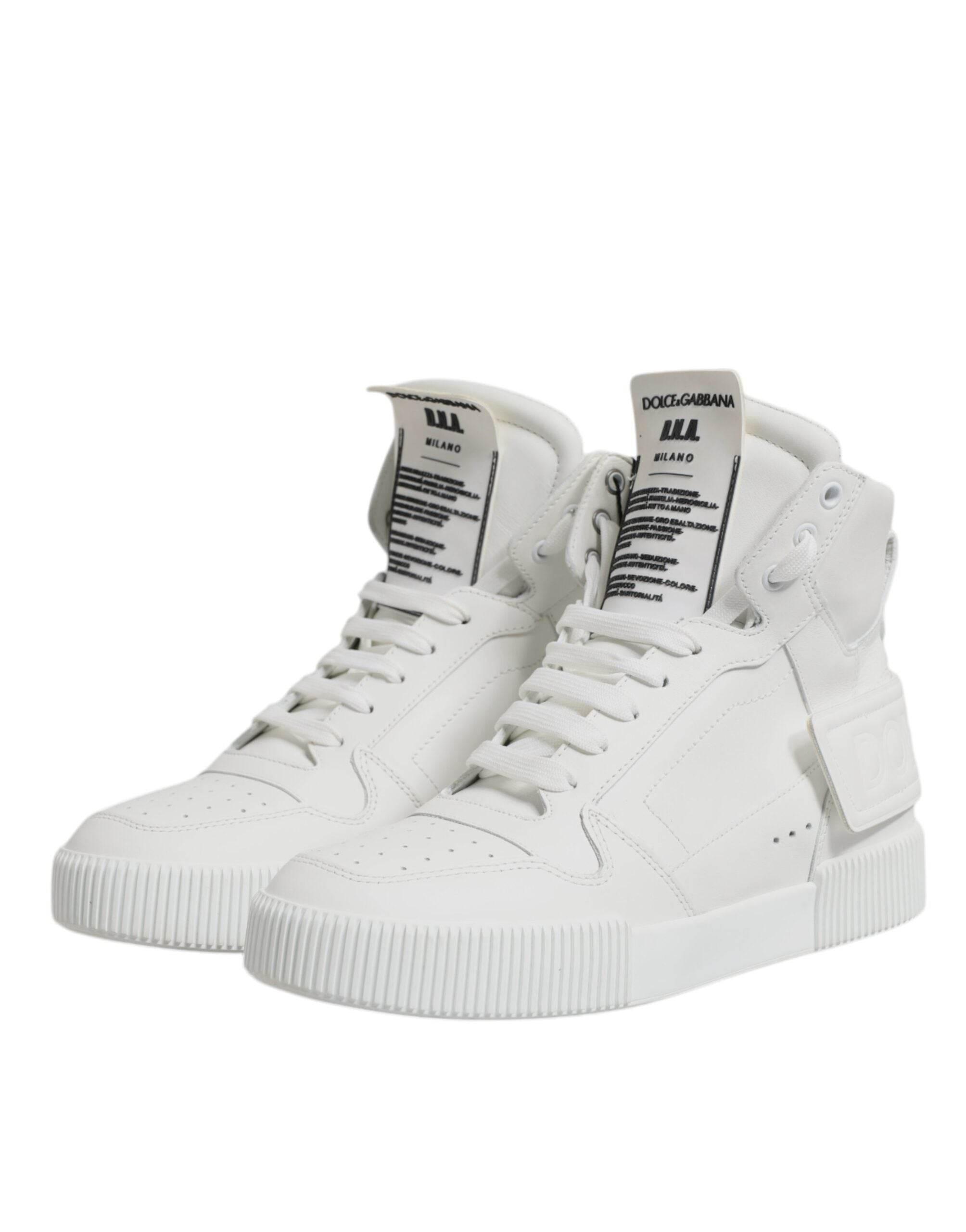 Dolce & Gabbana White Leather High Top Sneakers Shoes - Hilstor