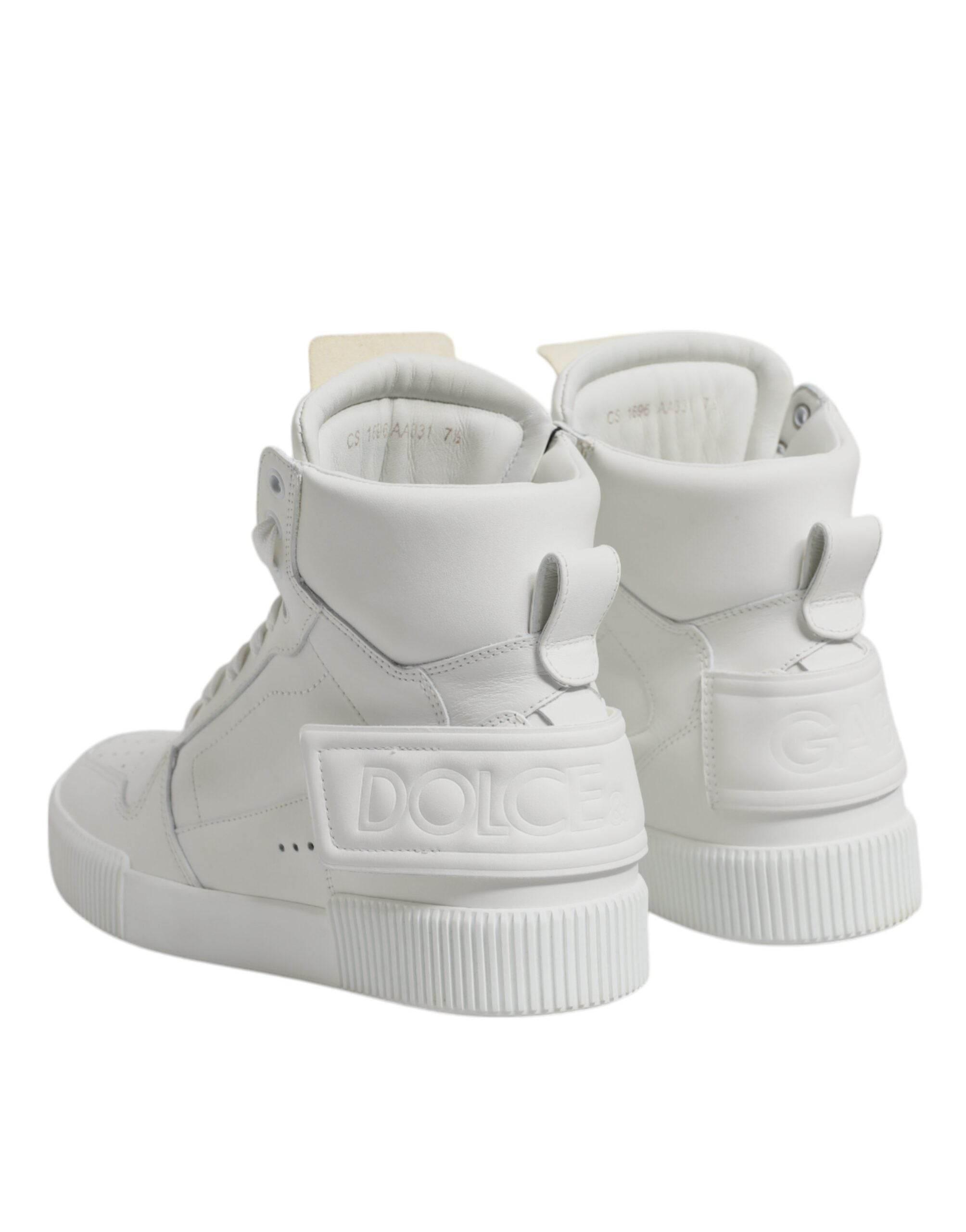 Dolce & Gabbana White Leather High Top Sneakers Shoes - Hilstor