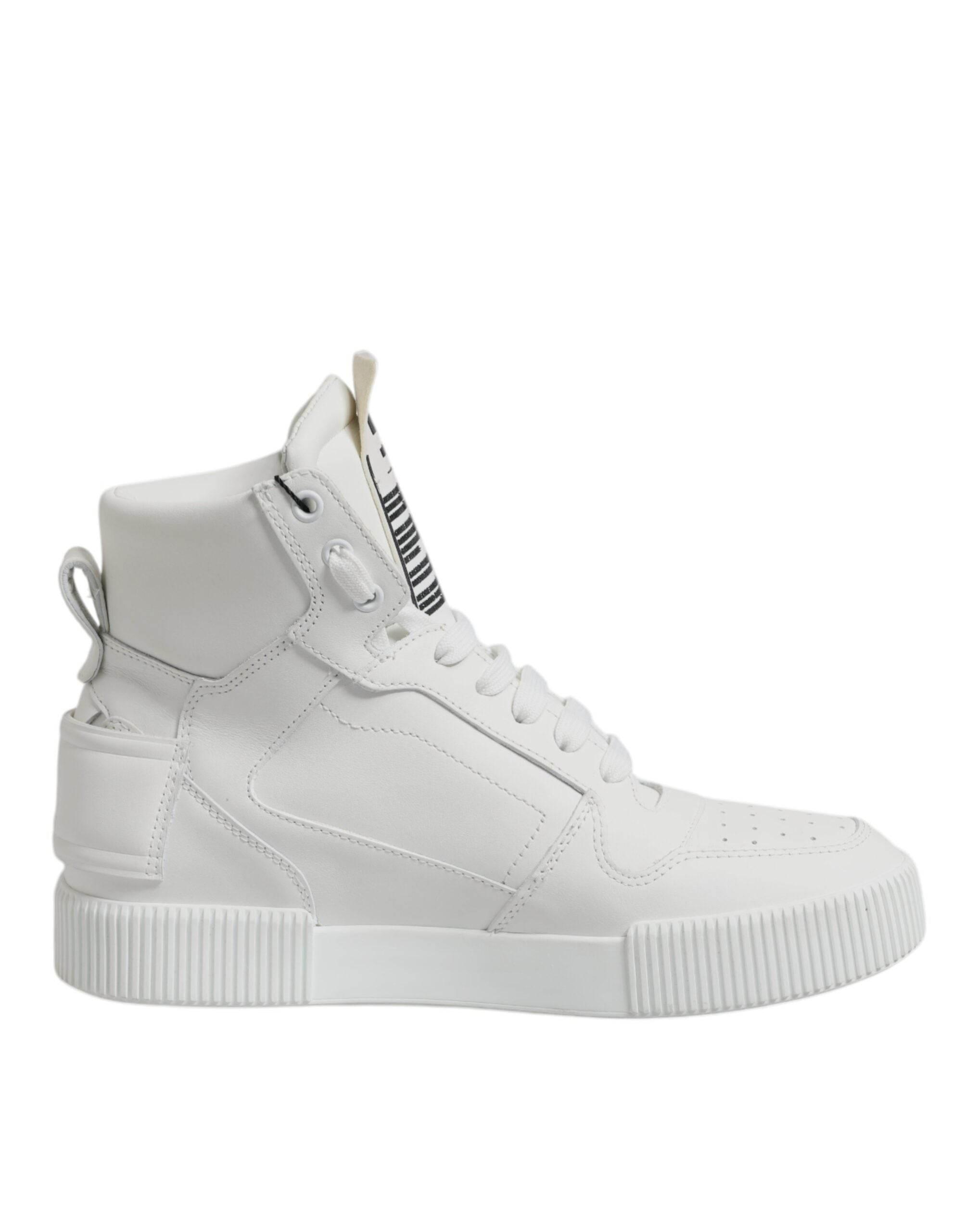 Dolce & Gabbana White Leather High Top Sneakers Shoes - Hilstor