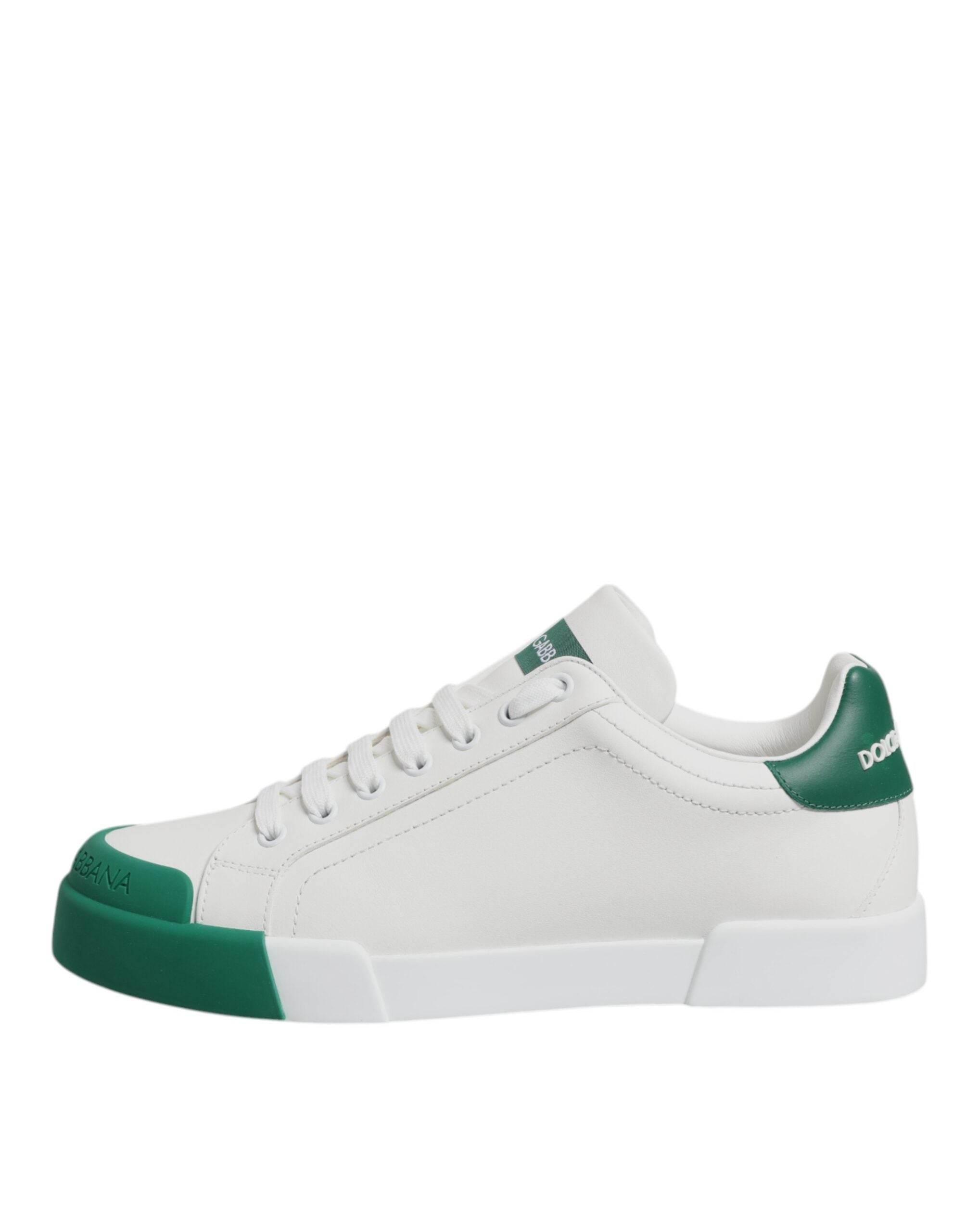 Dolce & Gabbana White Green Leather Low Top Men Sneakers Shoes - Hilstor