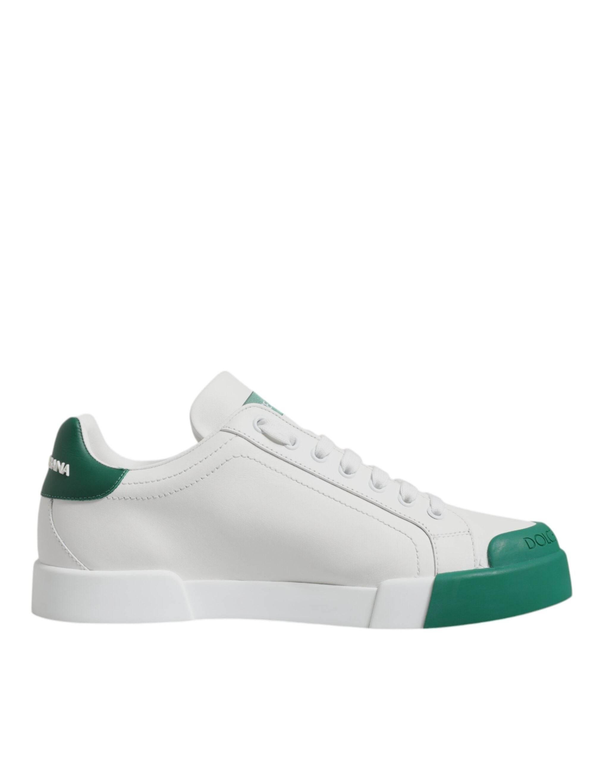 Dolce & Gabbana White Green Leather Low Top Men Sneakers Shoes - Hilstor