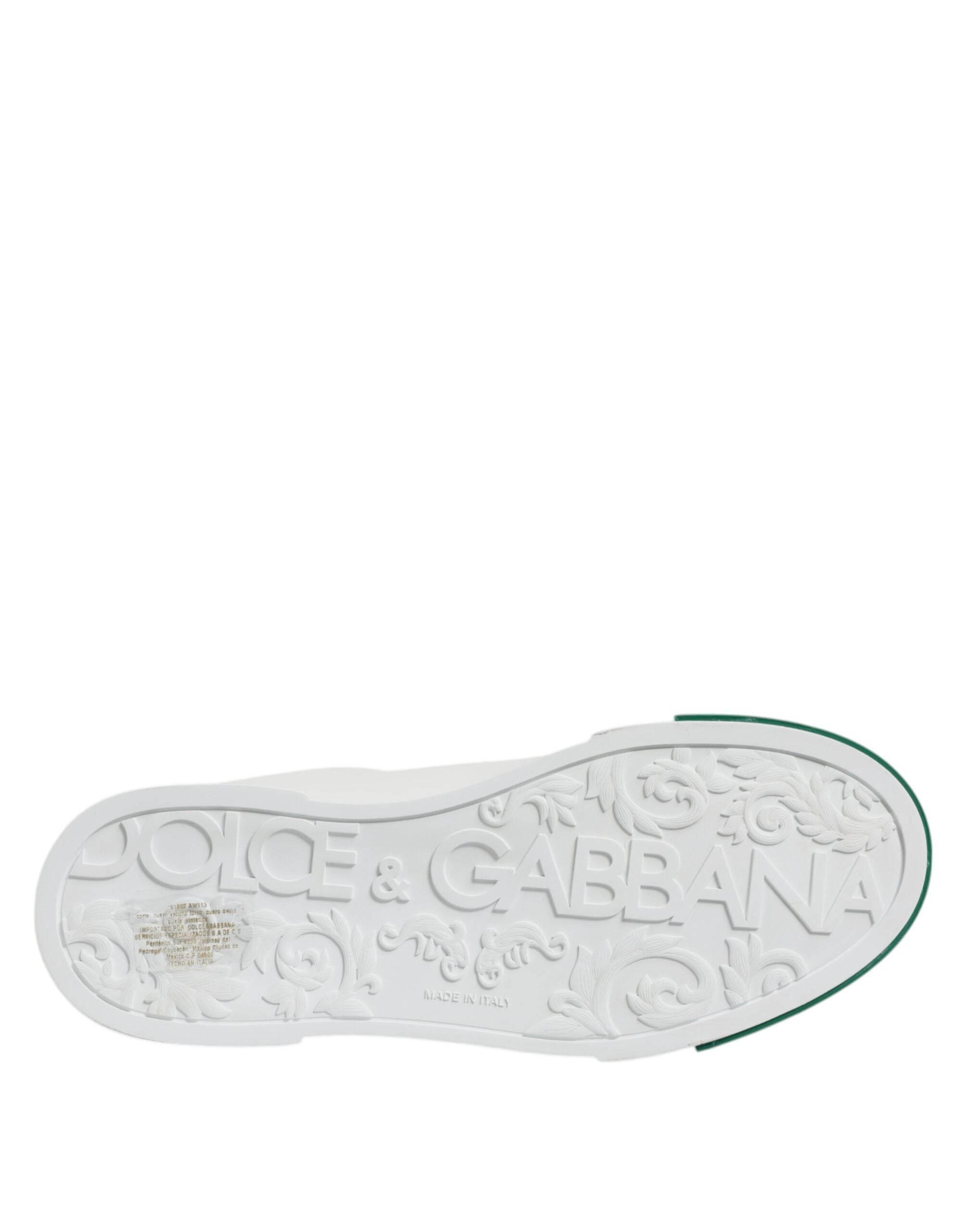 Dolce & Gabbana White Green Leather Low Top Men Sneakers Shoes - Hilstor