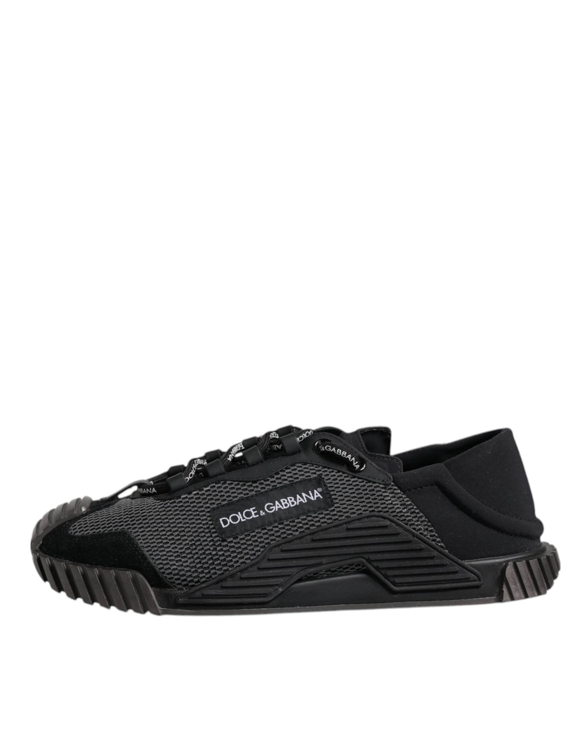 Dolce & Gabbana Black Silver Logo Low Top Men Sneakers Shoes - Hilstor