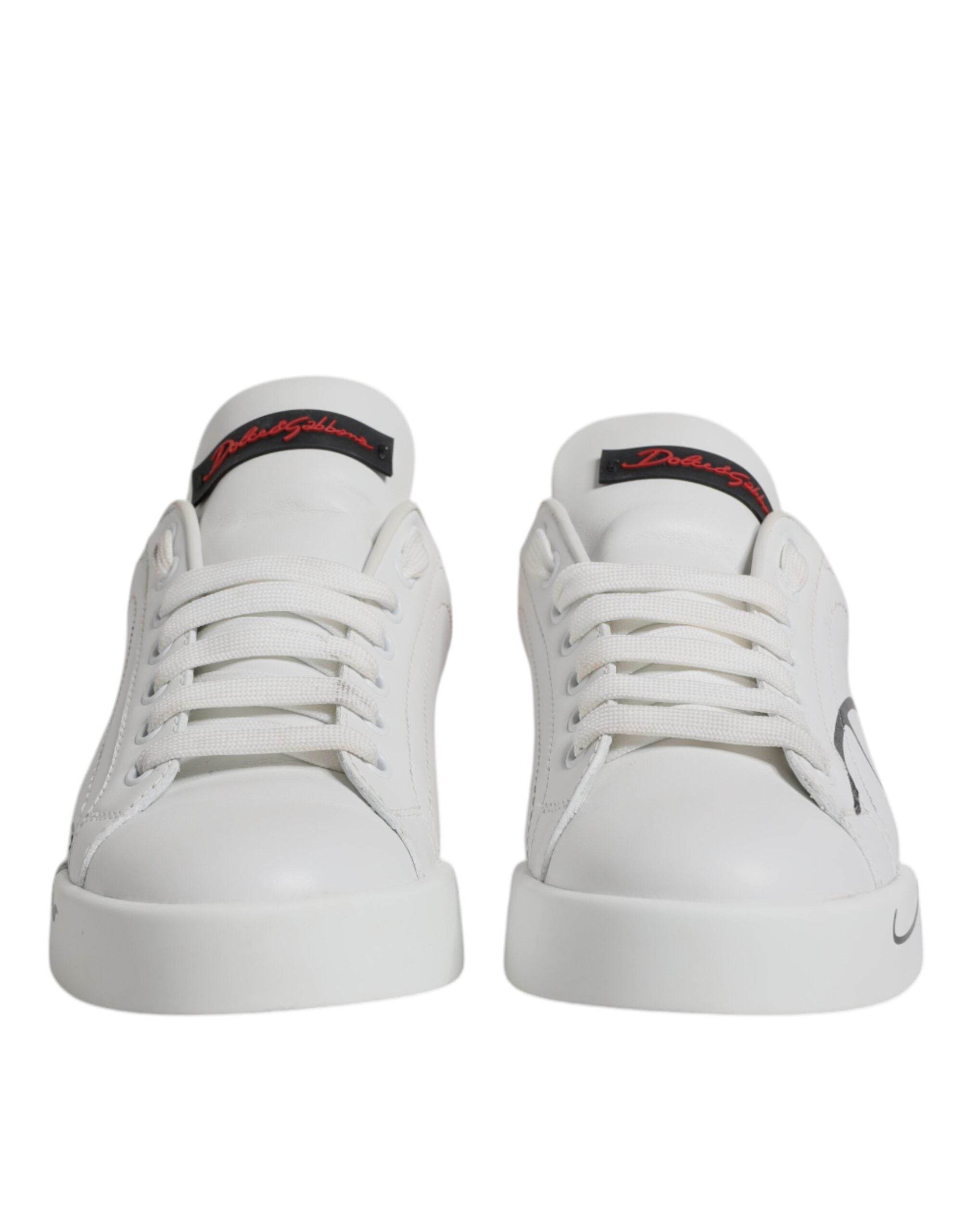 Dolce & Gabbana White Red Leather Low Top Sneakers Shoes - Hilstor
