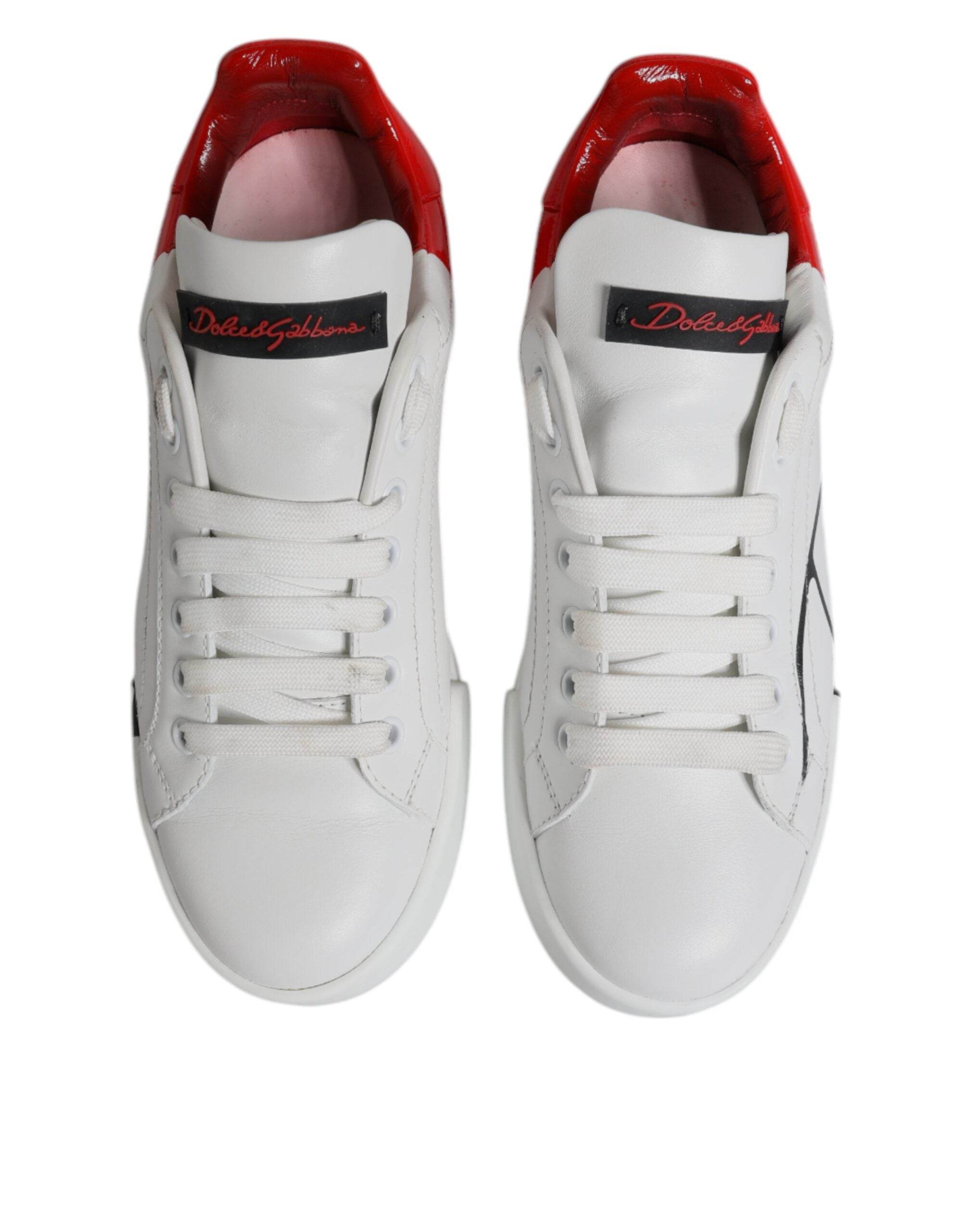 Dolce & Gabbana White Red Leather Low Top Sneakers Shoes - Hilstor