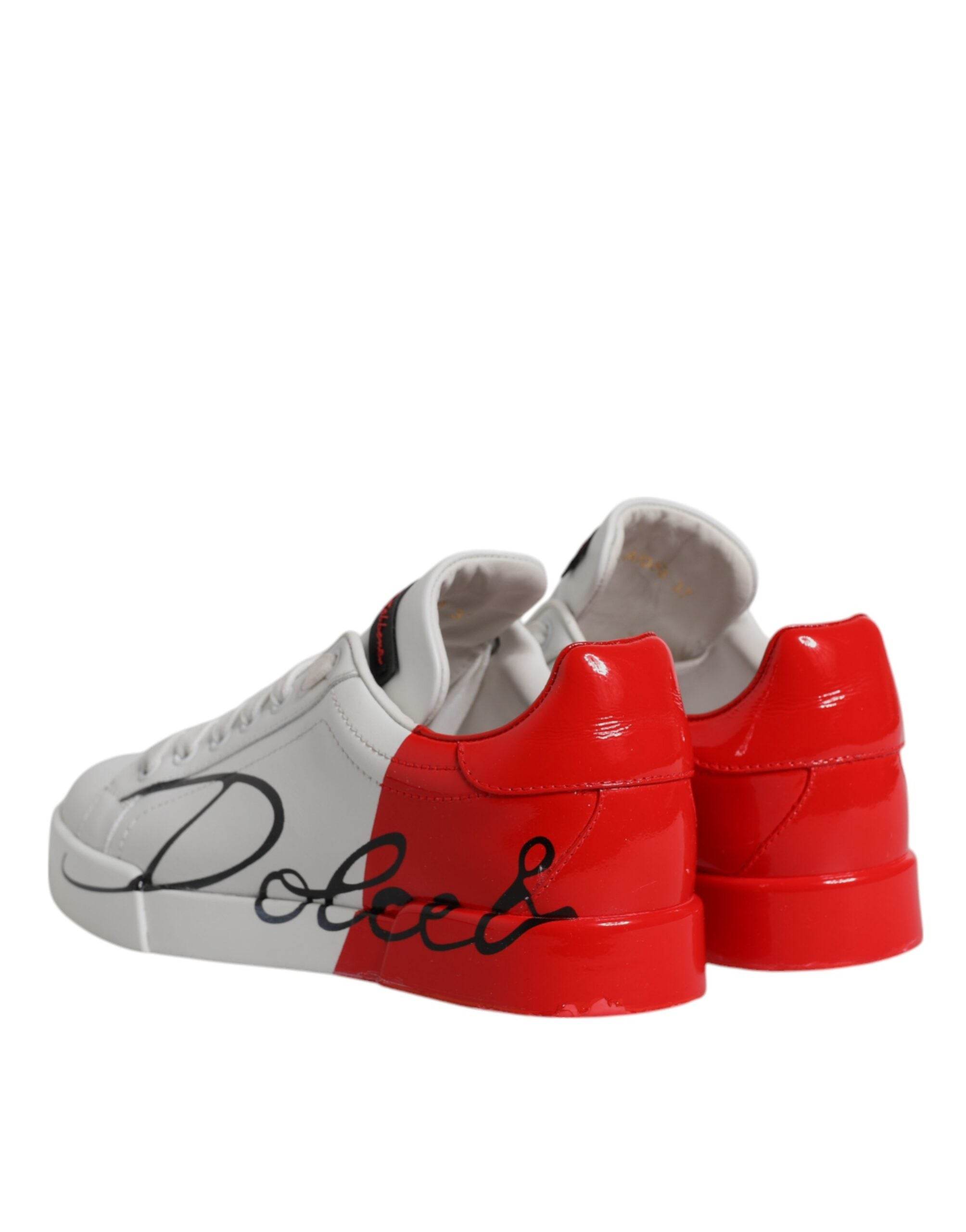 Dolce & Gabbana White Red Leather Low Top Sneakers Shoes - Hilstor