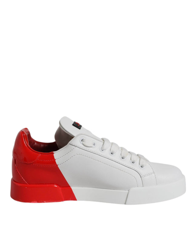 Dolce & Gabbana White Red Leather Low Top Sneakers Shoes - Hilstor
