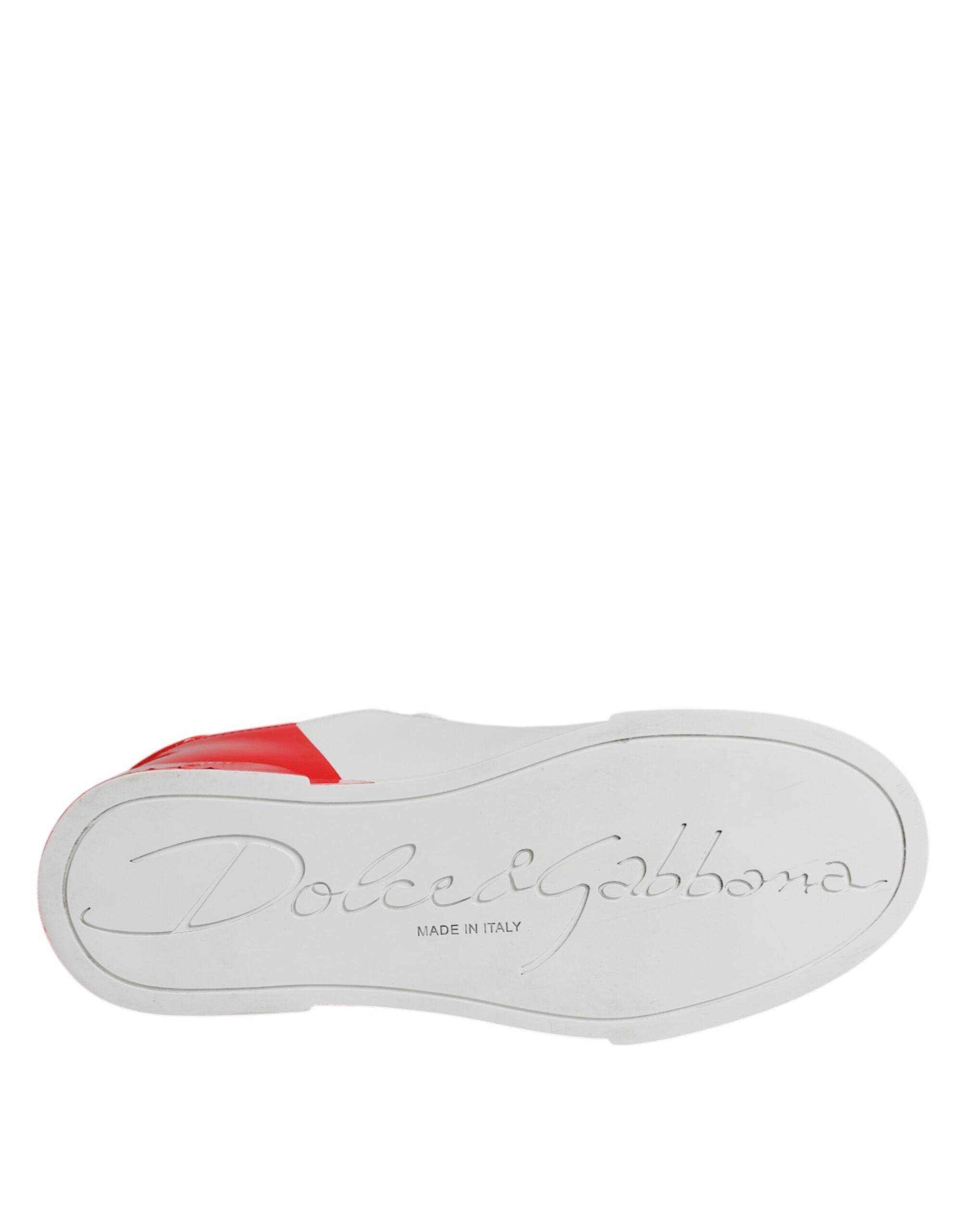 Dolce & Gabbana White Red Leather Low Top Sneakers Shoes - Hilstor