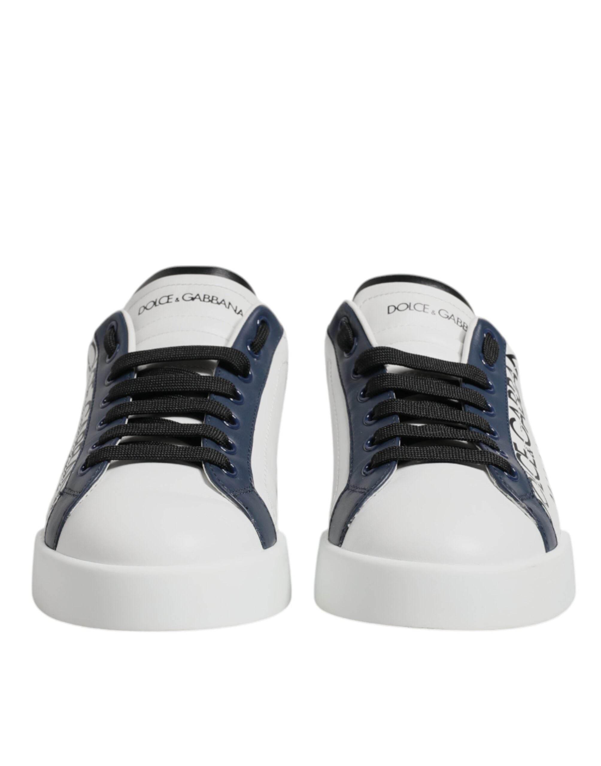 Dolce & Gabbana White Blue Crown Low Top Men Sneakers Shoes - Hilstor