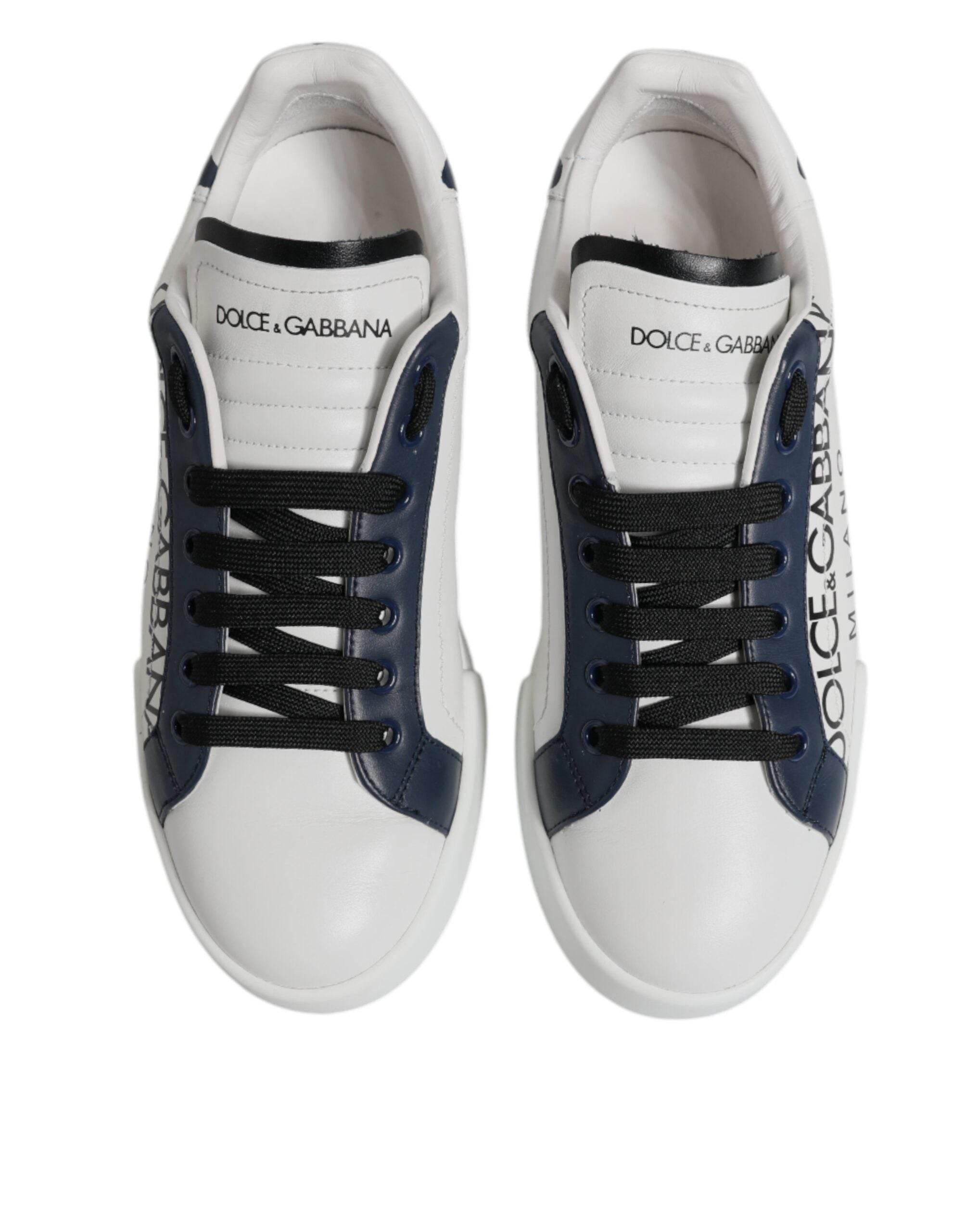 Dolce & Gabbana White Blue Crown Low Top Men Sneakers Shoes - Hilstor