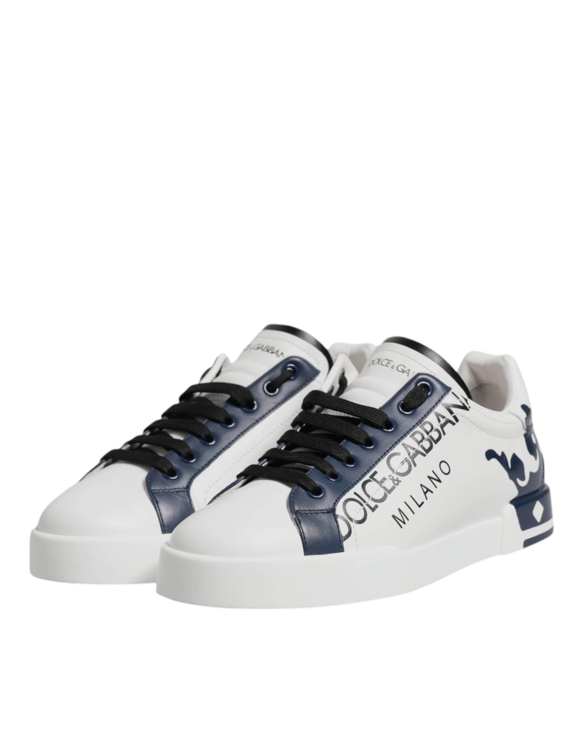 Dolce & Gabbana White Blue Crown Low Top Men Sneakers Shoes - Hilstor