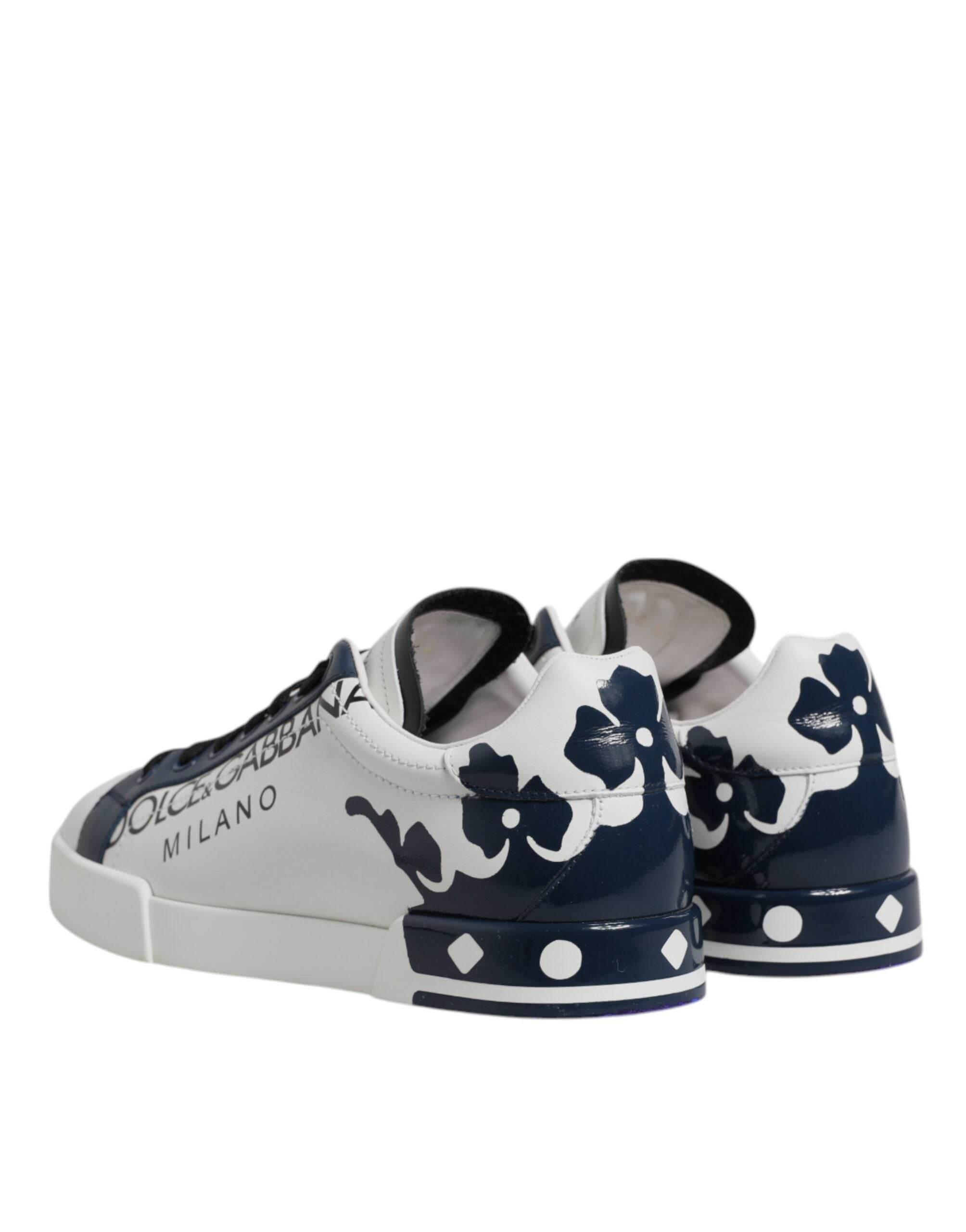Dolce & Gabbana White Blue Crown Low Top Men Sneakers Shoes - Hilstor