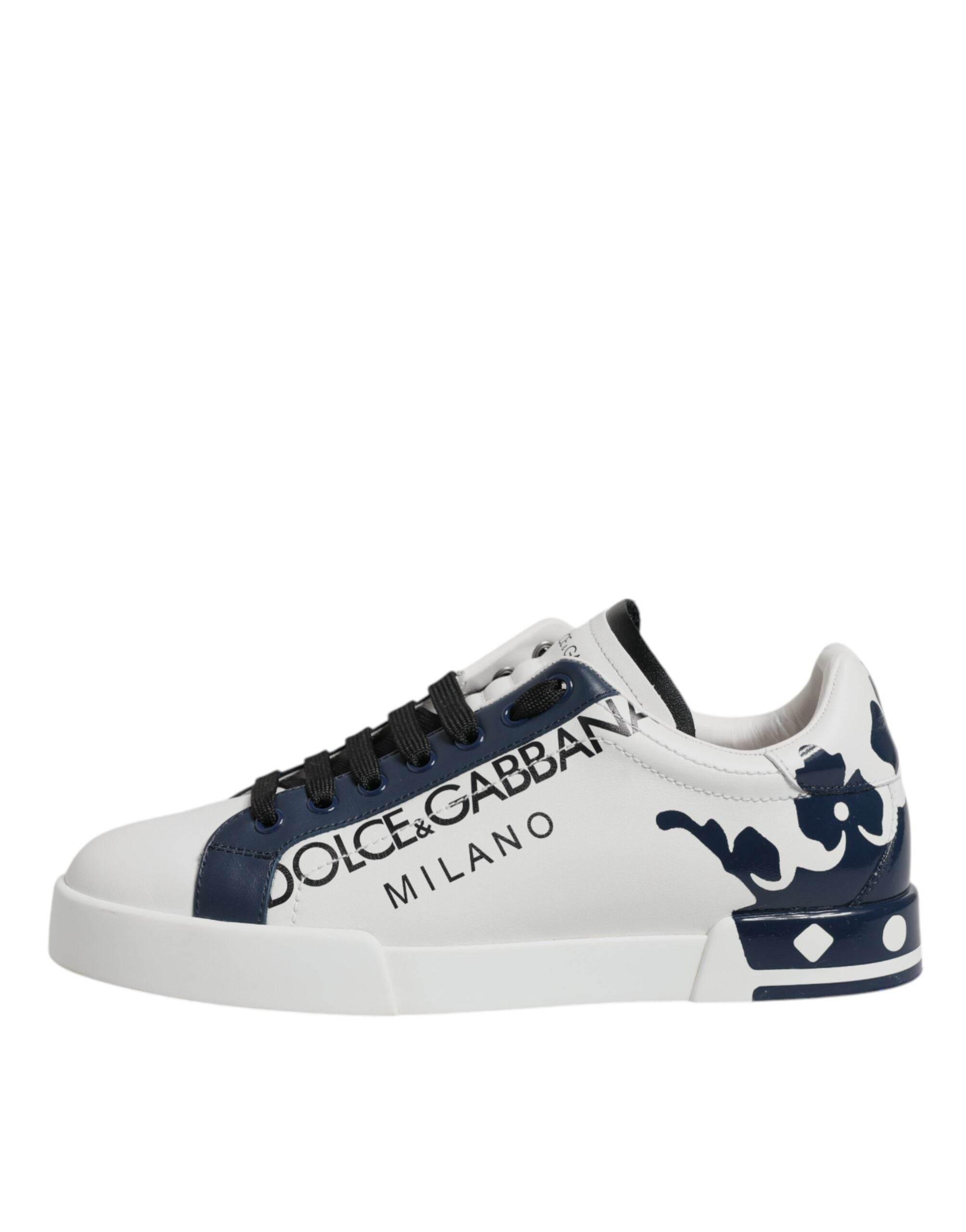 Dolce & Gabbana White Blue Crown Low Top Men Sneakers Shoes - Hilstor