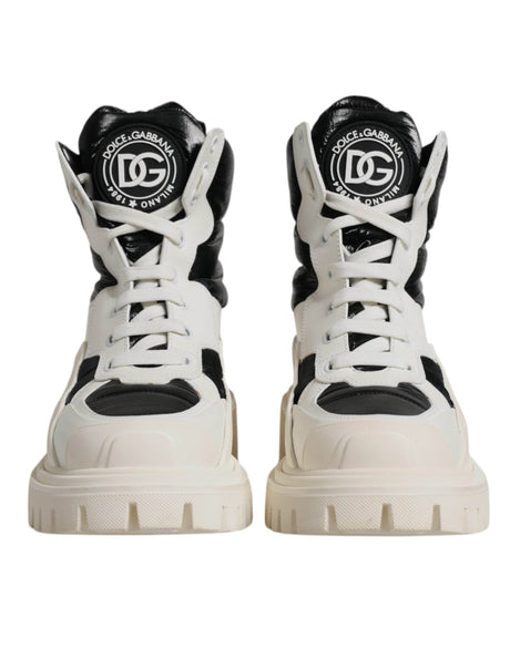 Dolce & Gabbana White Padded Mid Calf Lace Up Boots Shoes - Hilstor