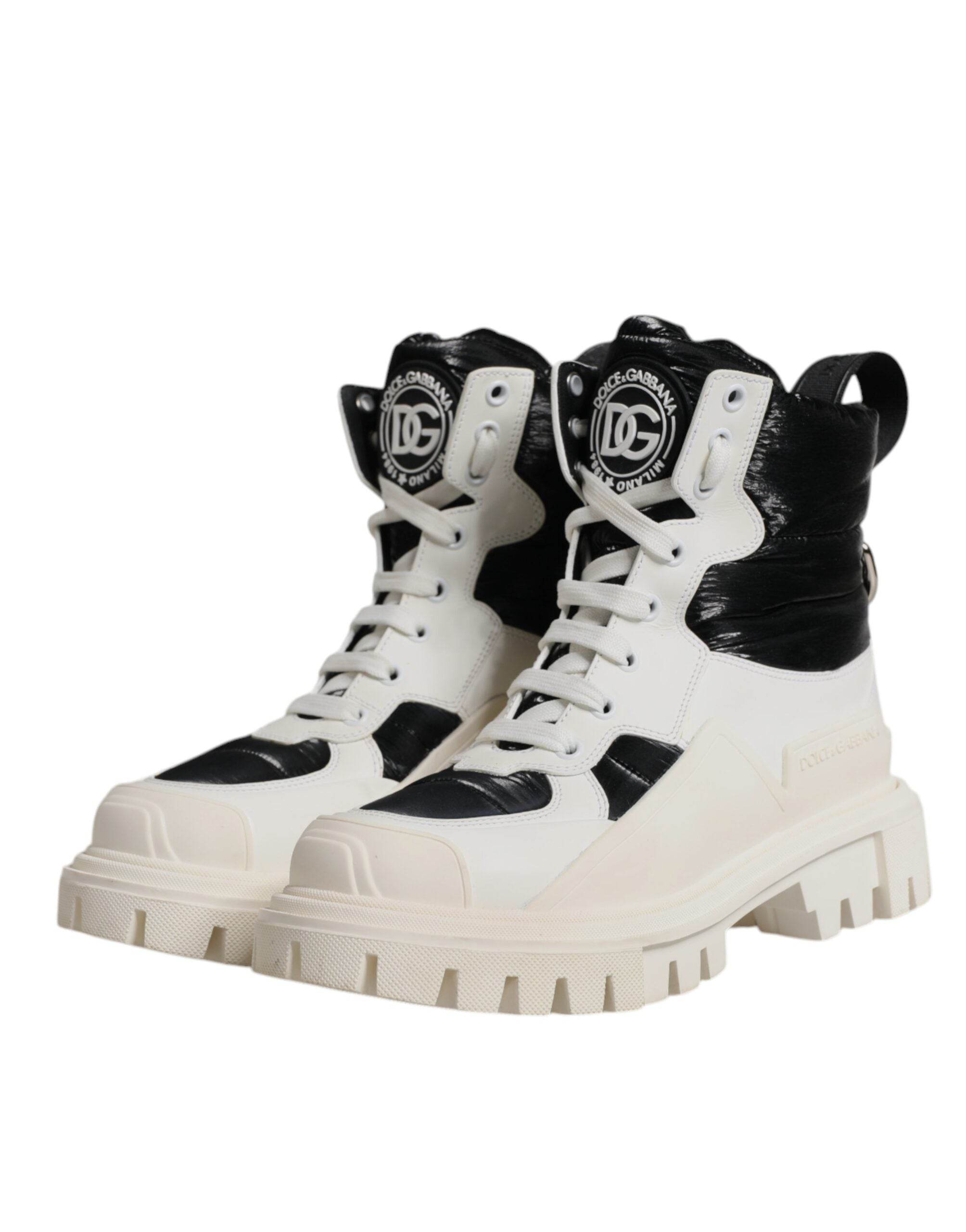 Dolce & Gabbana White Padded Mid Calf Lace Up Boots Shoes - Hilstor