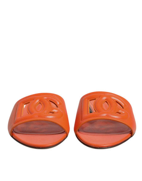 Dolce & Gabbana Orange Leather Logo Flats Sandals Shoes - Hilstor