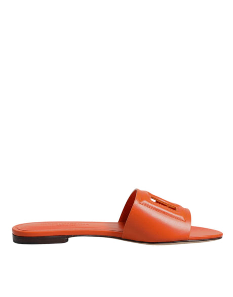 Dolce & Gabbana Orange Leather Logo Flats Sandals Shoes - Hilstor