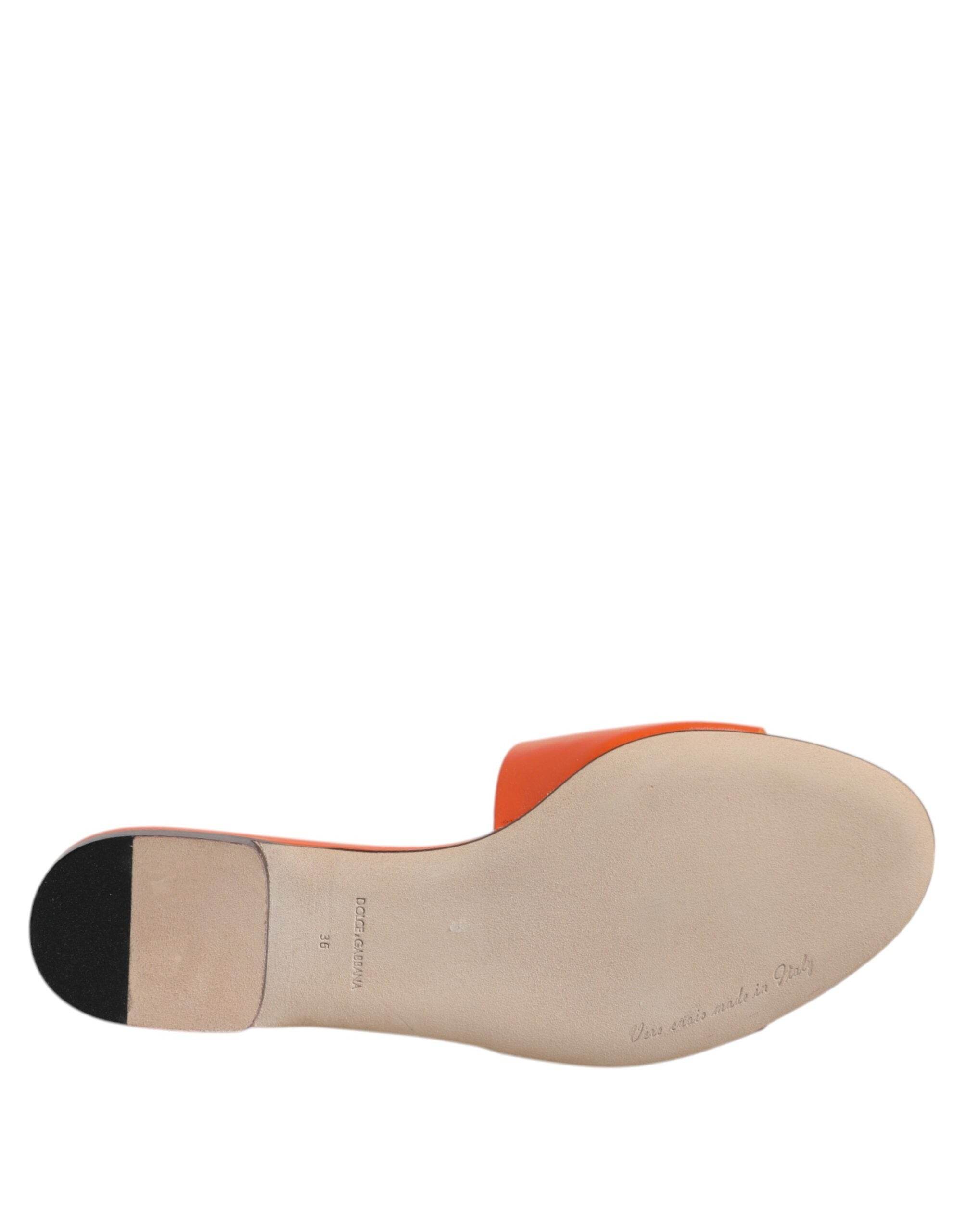 Dolce & Gabbana Orange Leather Logo Flats Sandals Shoes - Hilstor
