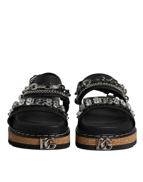 Dolce & Gabbana Black Crystal Embellish Strap Sandals Shoes - Hilstor