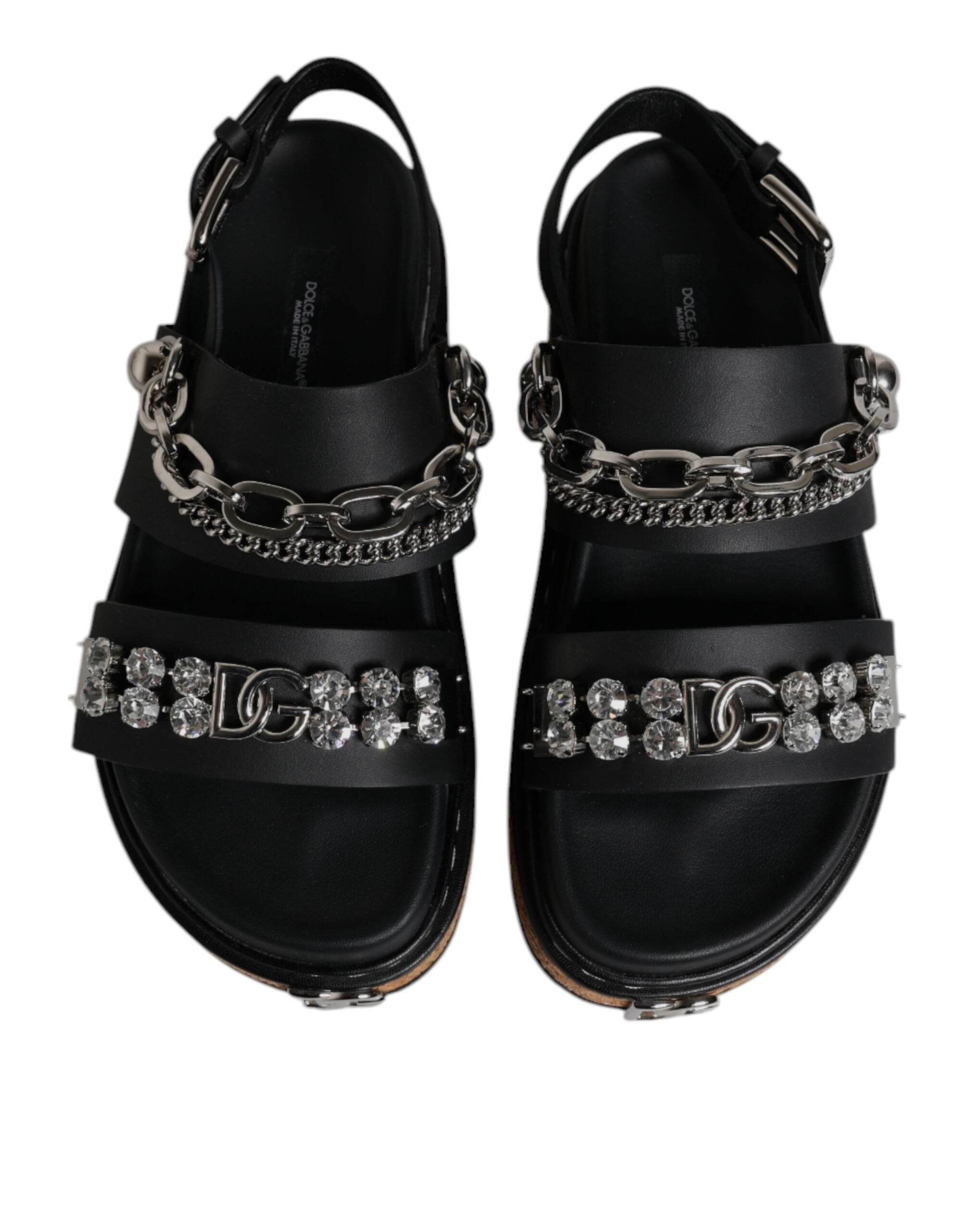 Dolce & Gabbana Black Crystal Embellish Strap Sandals Shoes - Hilstor